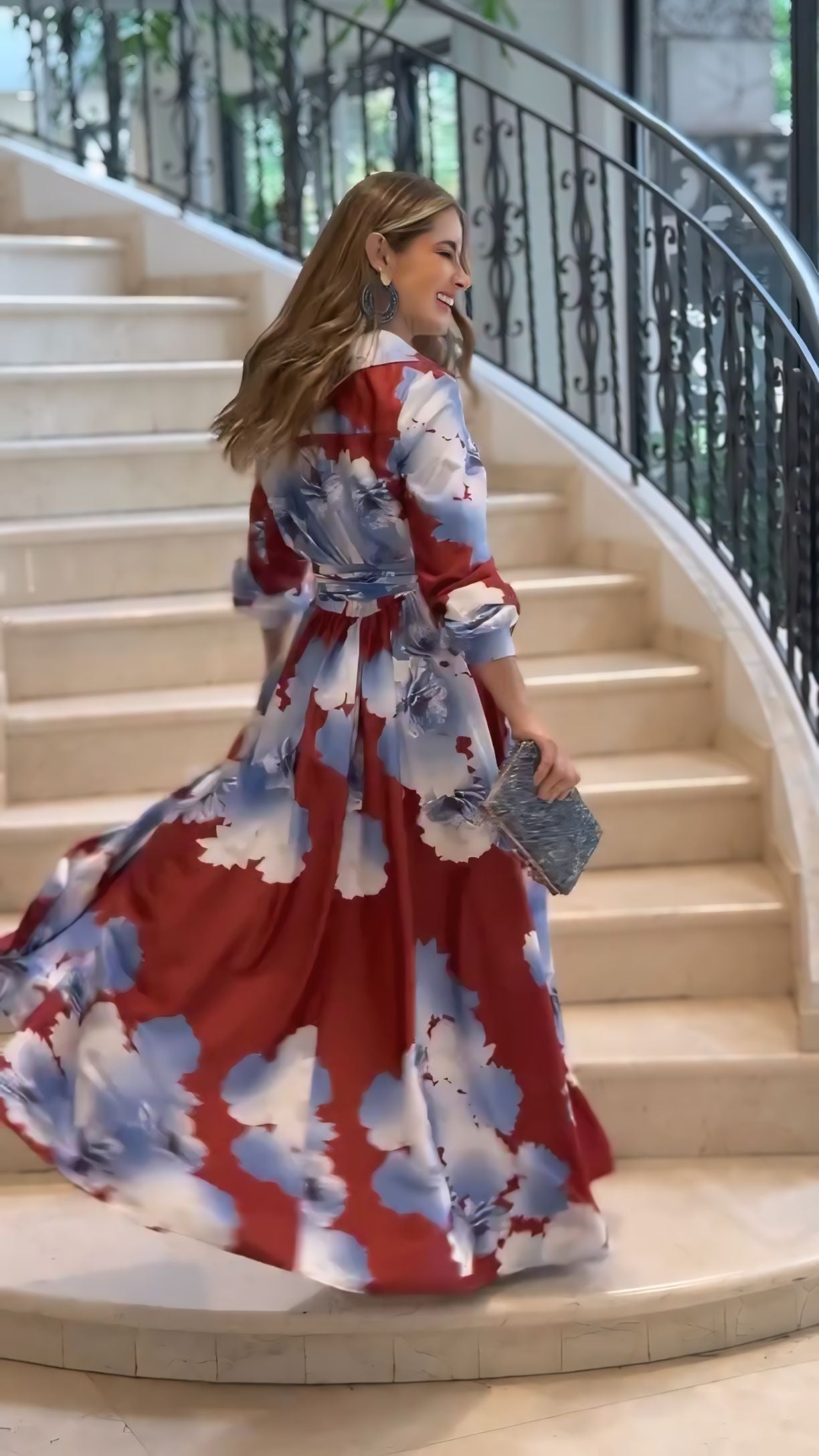 Luxe Floral Print Belted Maxi Shirt Dress