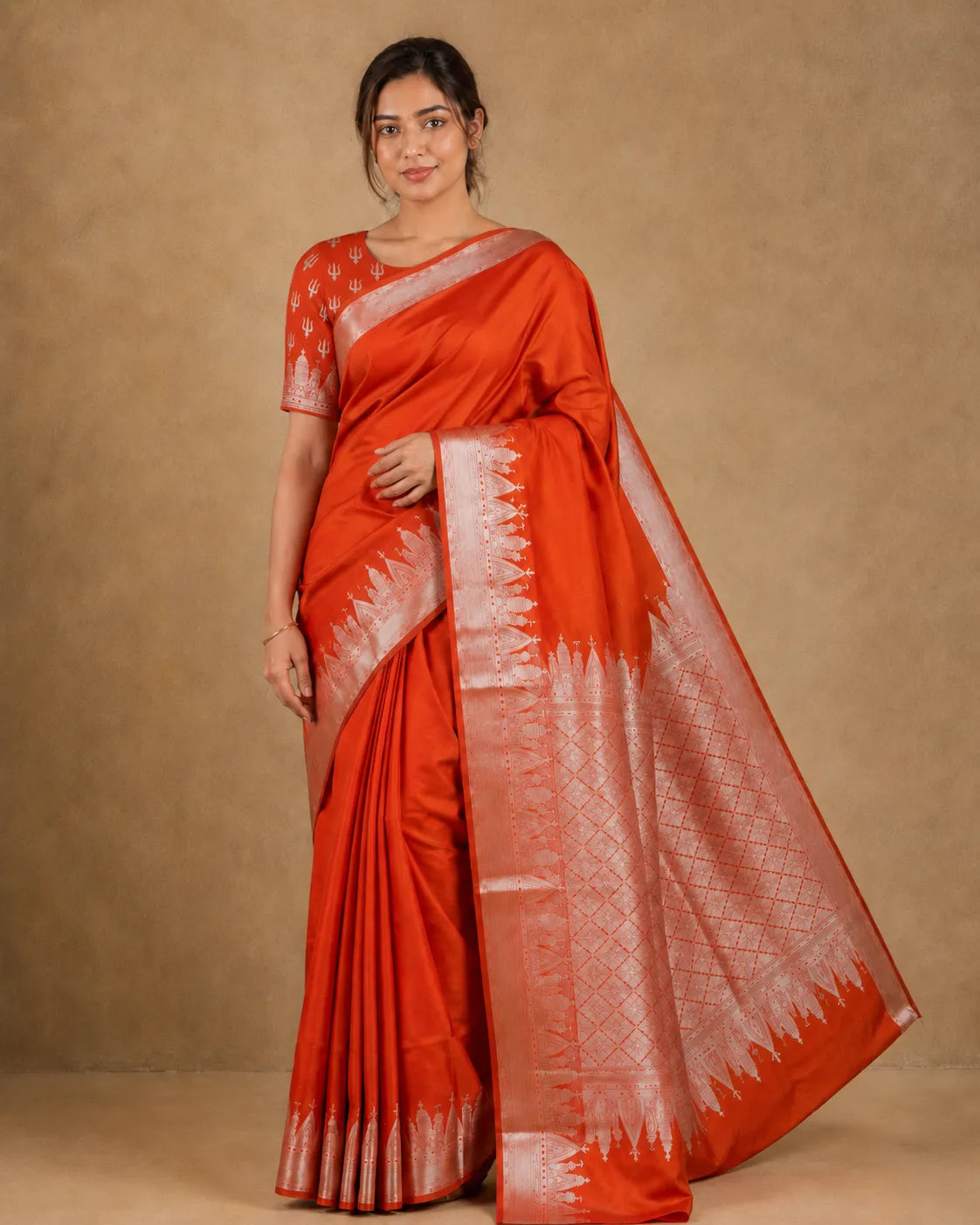Rust Panghat Silk Saree