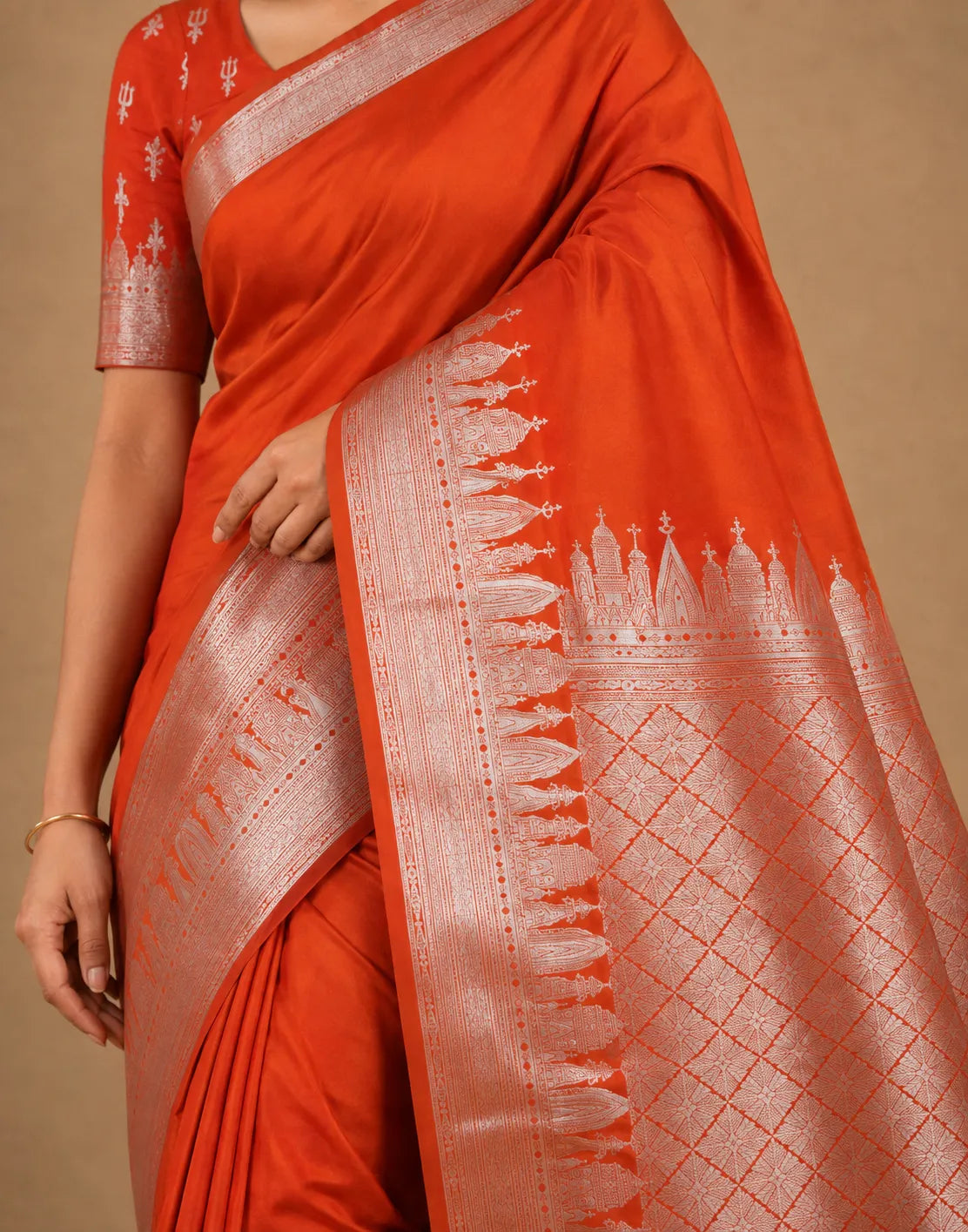 Rust Panghat Silk Saree