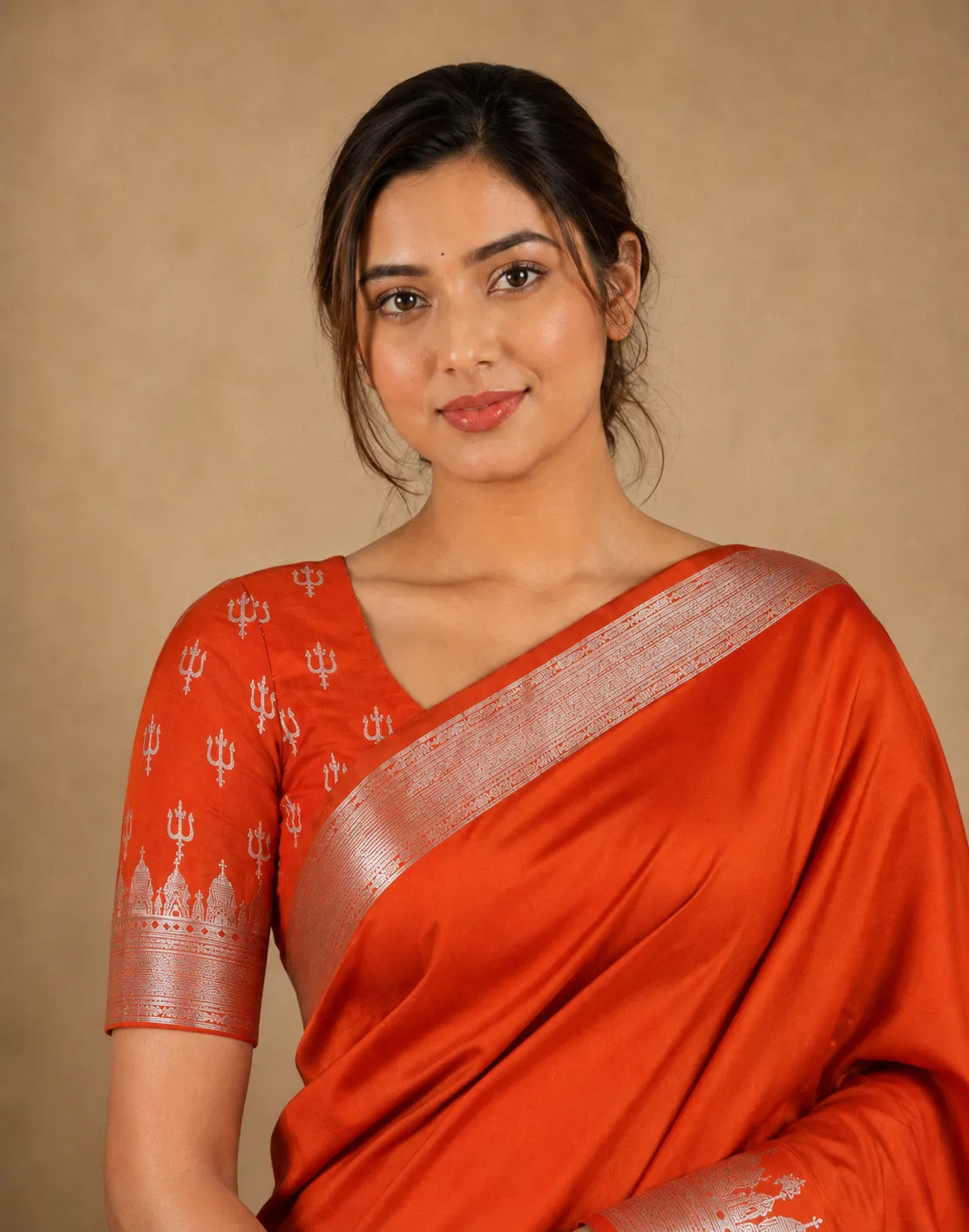 Rust Panghat Silk Saree