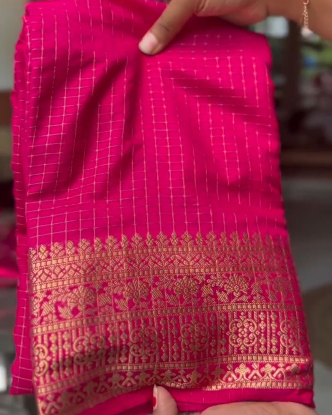 Pink Chex Silk Saree