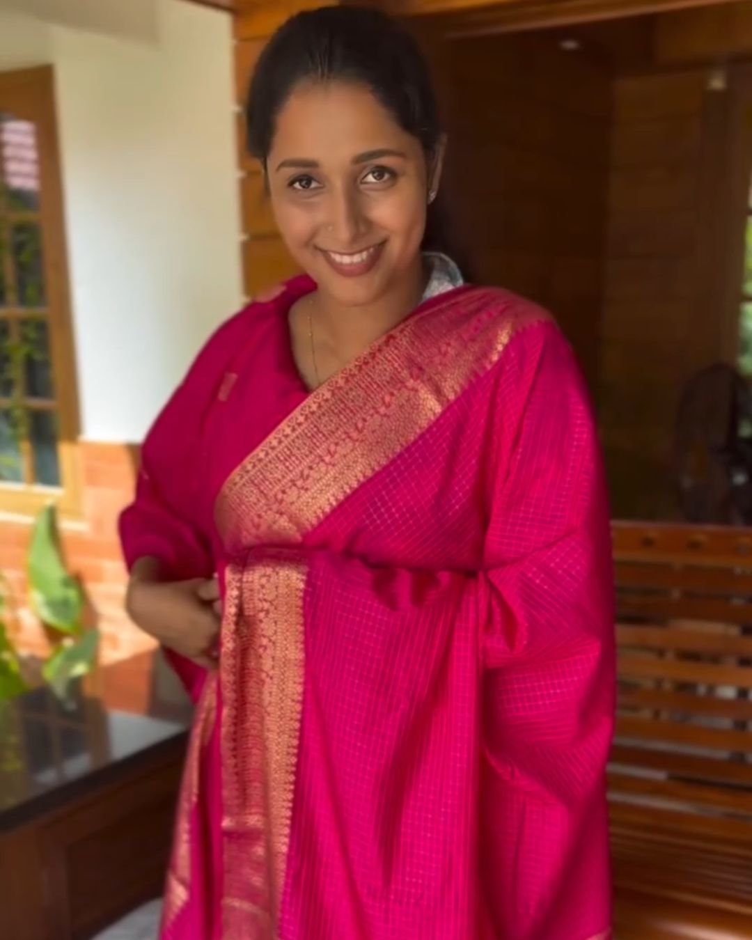 Pink Chex Silk Saree