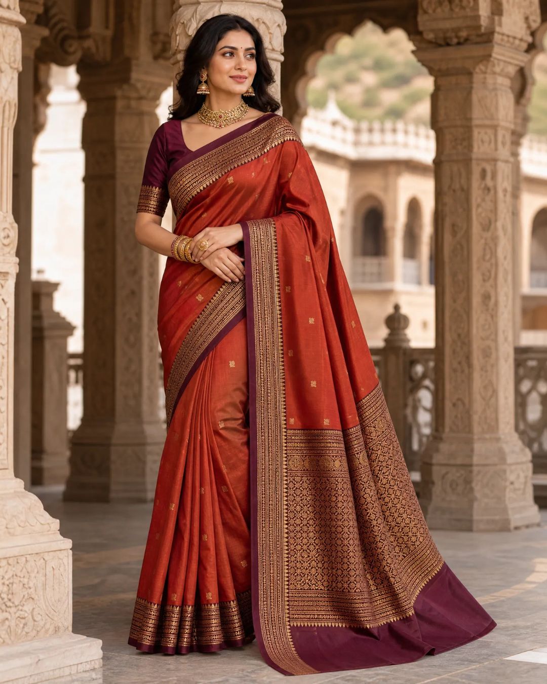Rust Kanchi Pattu Saree