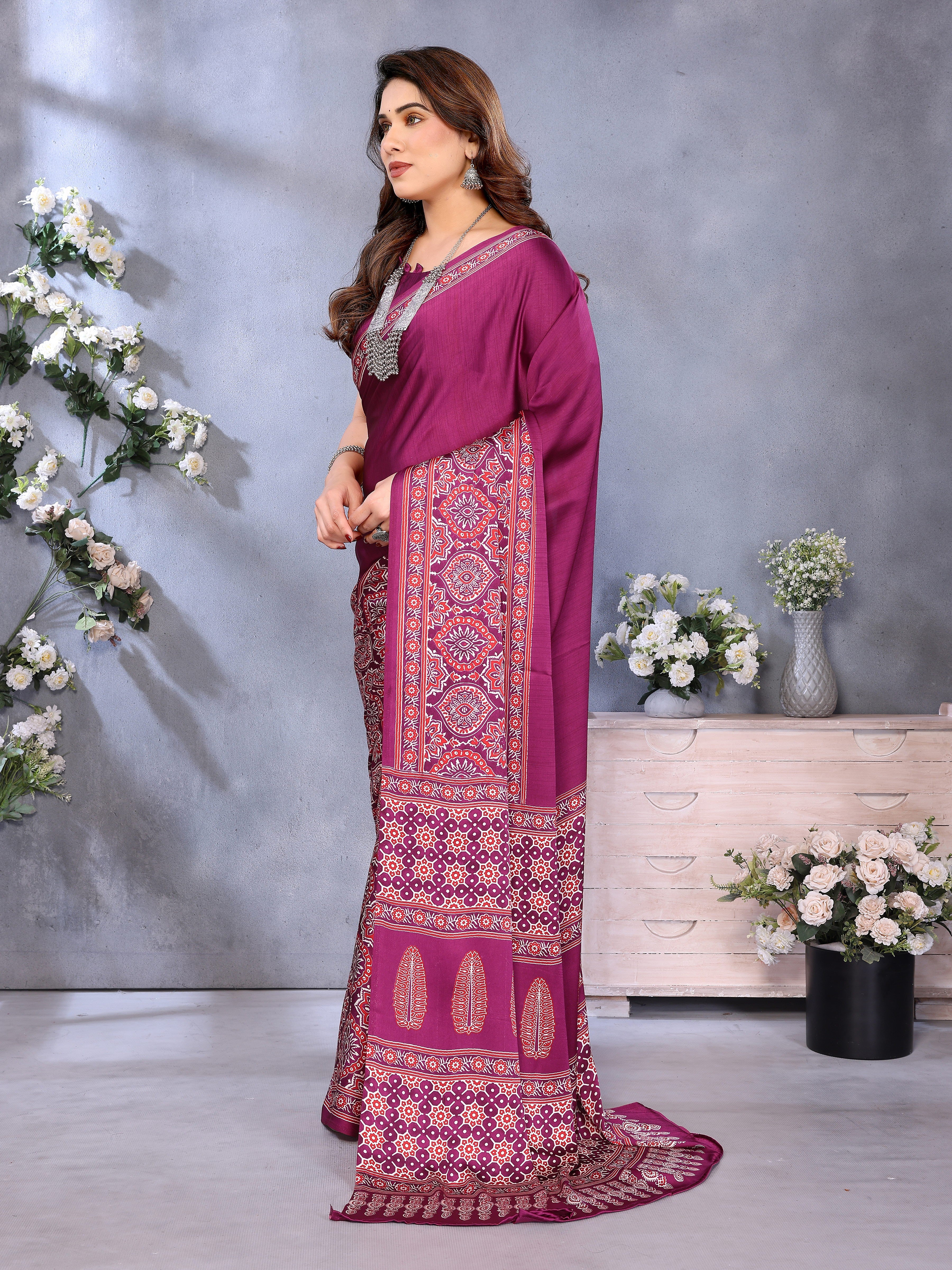 Original Ajrakh Semi Gaji Silk Bandhej Saree