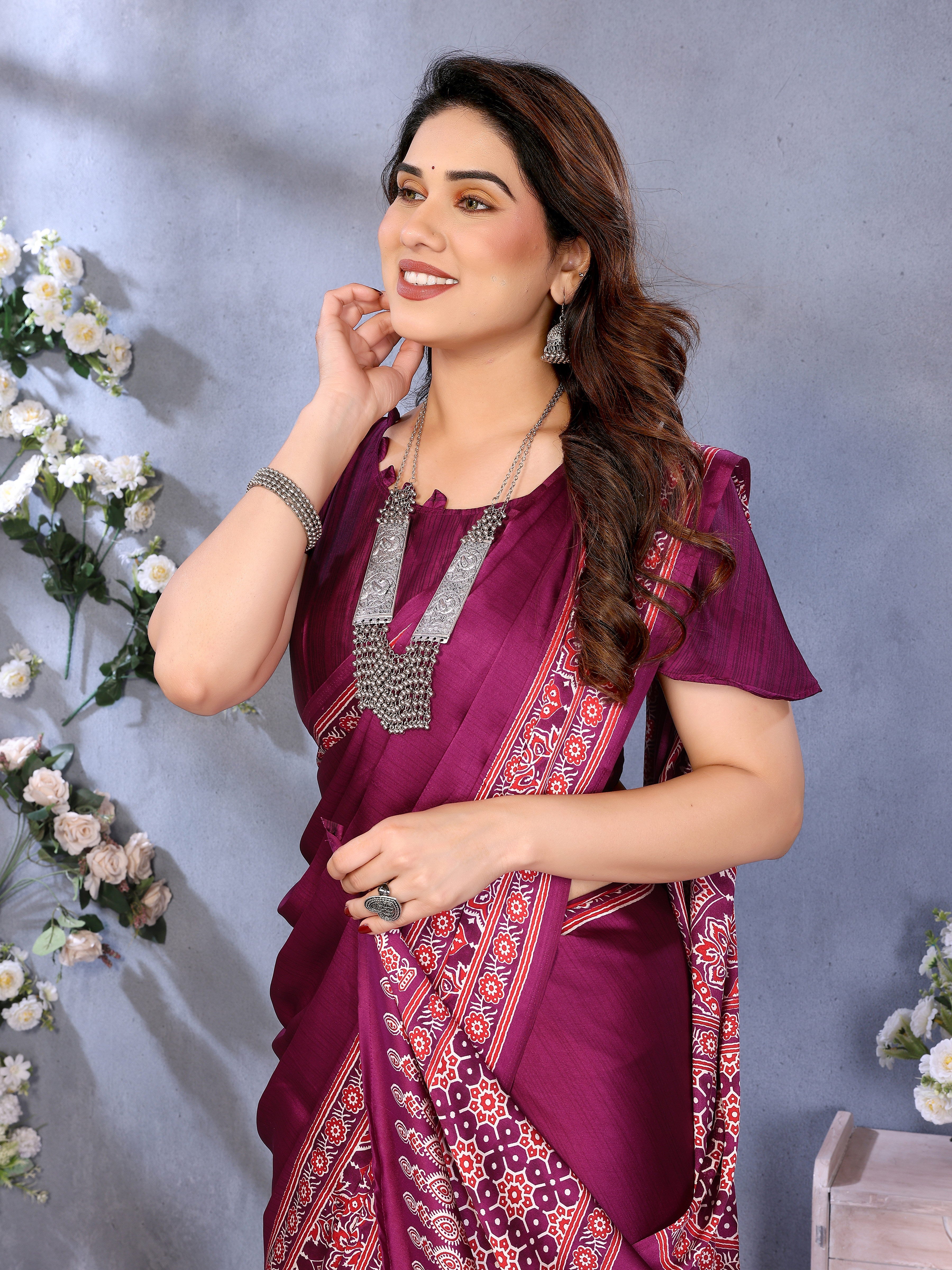 Original Ajrakh Semi Gaji Silk Bandhej Saree