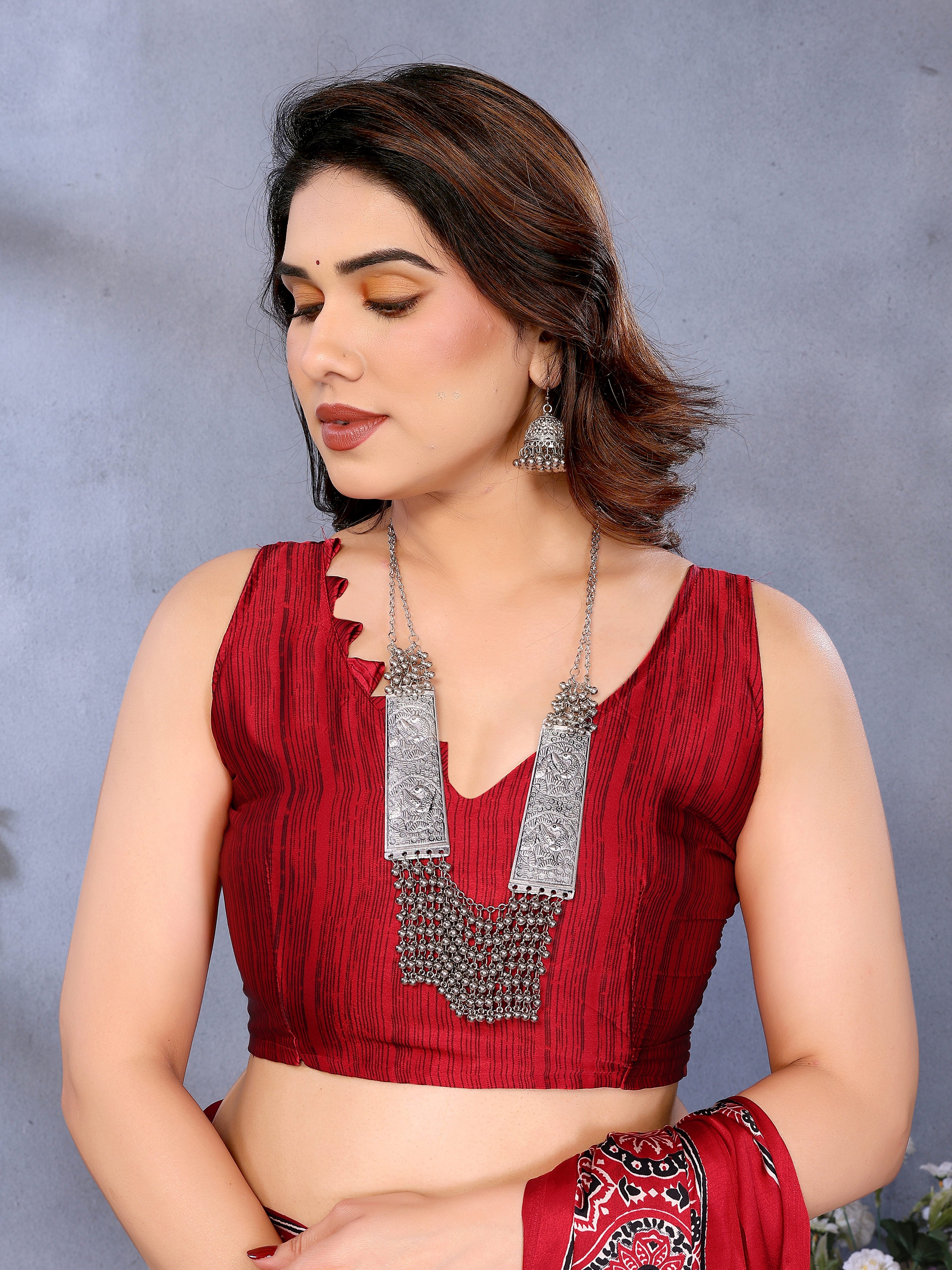 Original Ajrakh Semi Gaji Silk Bandhej Saree