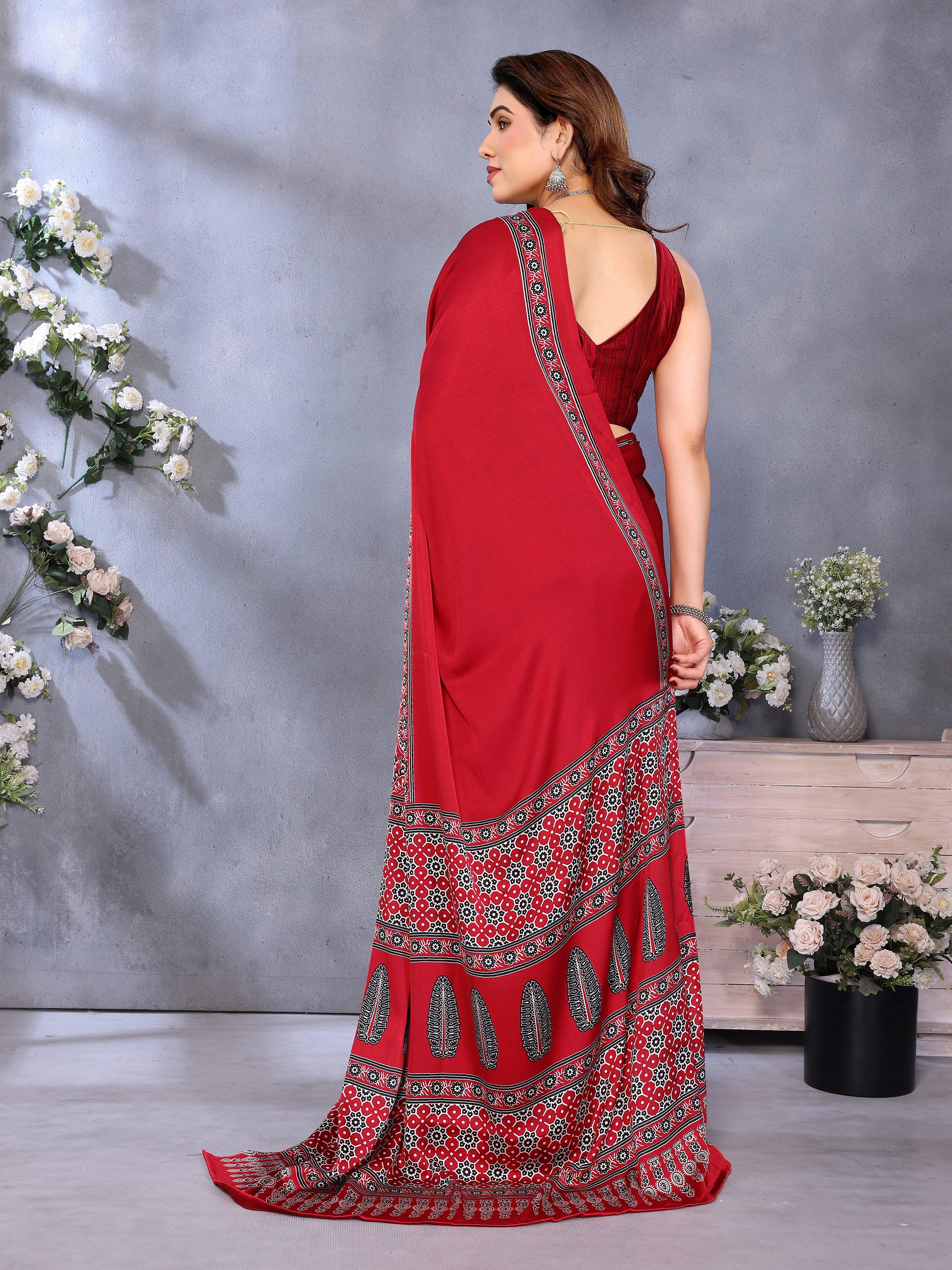 Original Ajrakh Semi Gaji Silk Bandhej Saree