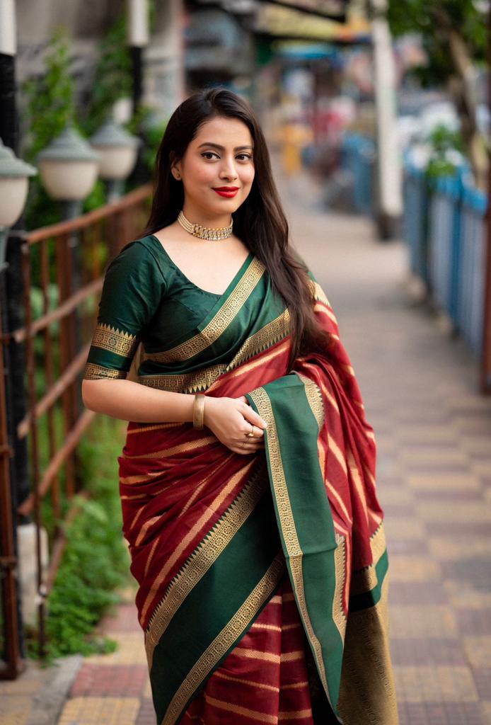 Traditional Silk Saree with Rich Gold Woven Border