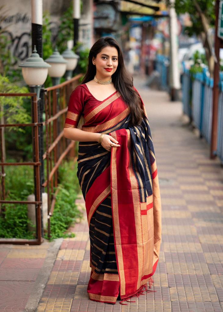 Traditional Silk Saree with Rich Gold Woven Border