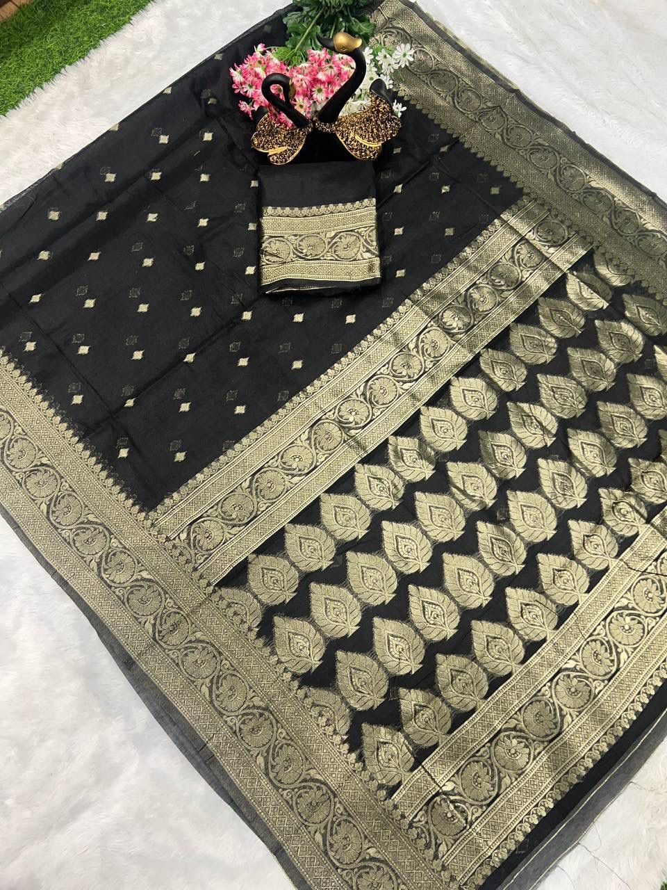 Classic Black Saree with Silver Woven Border