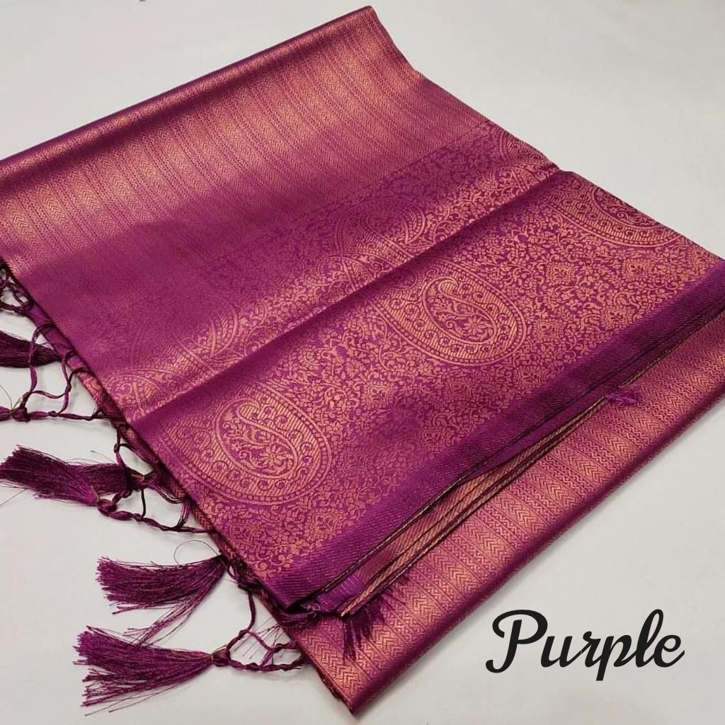 Royal Purple Soft Silk Saree with Antique Zari Weaving & Tassels
