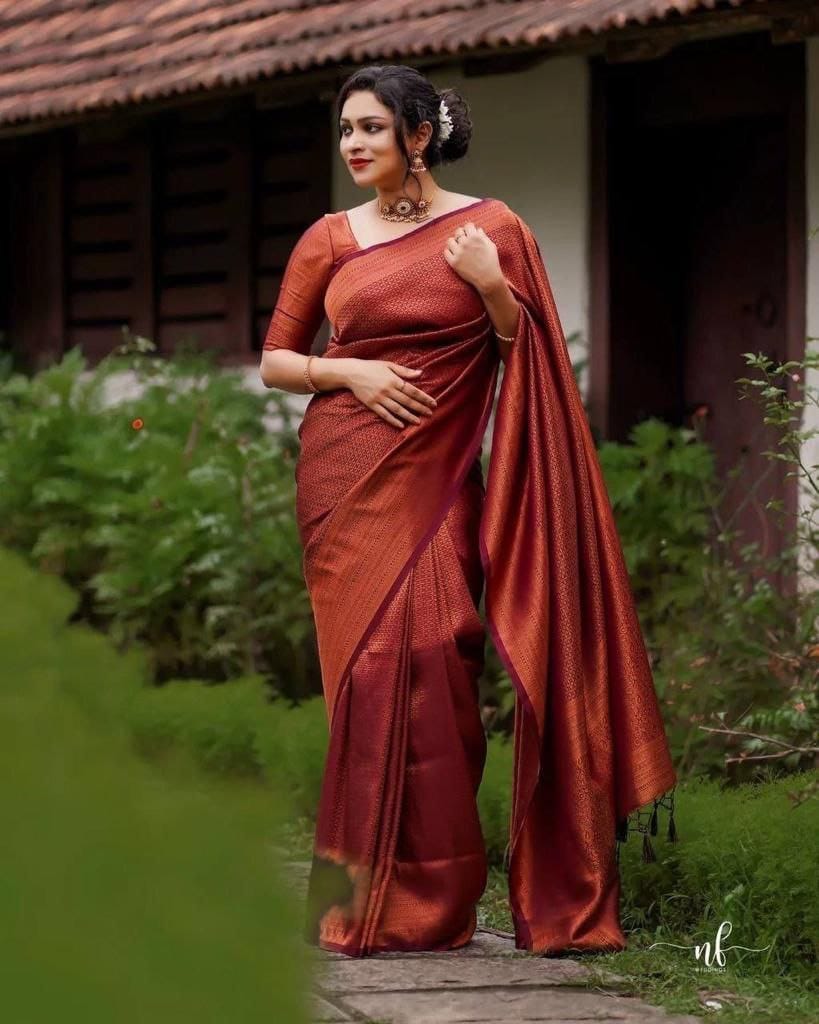 Classic Copper Brown Soft Silk Saree with Elegant Self Weaving