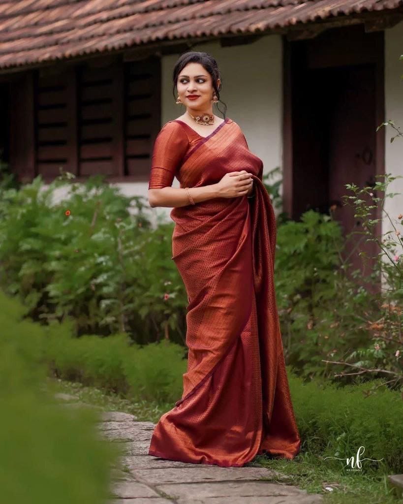 Classic Copper Brown Soft Silk Saree with Elegant Self Weaving
