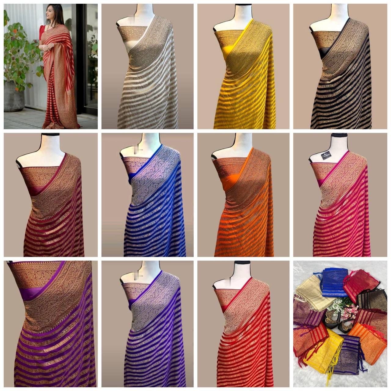 Pure Soft Khadi Georgette Silk Saree with Rich Zari Woven Pallu