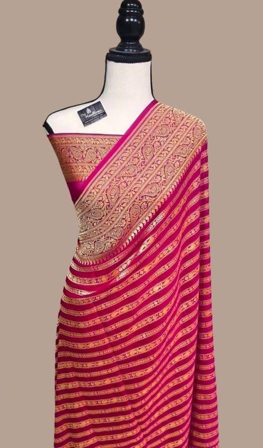 Pure Soft Khadi Georgette Silk Saree with Rich Zari Woven Pallu