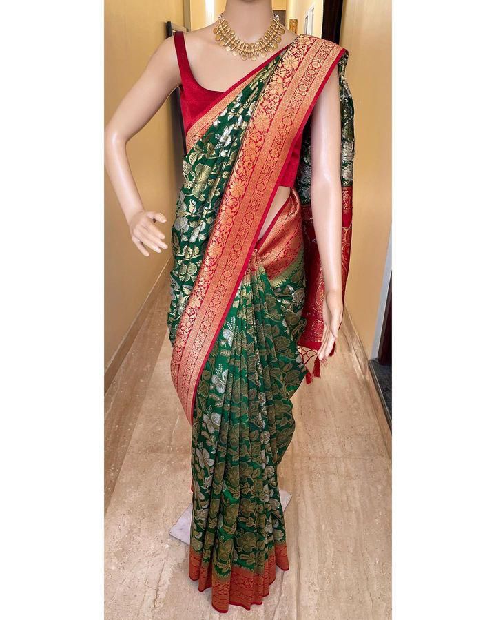 Elegant Organic Banarasi Lichi Silk Wedding Saree