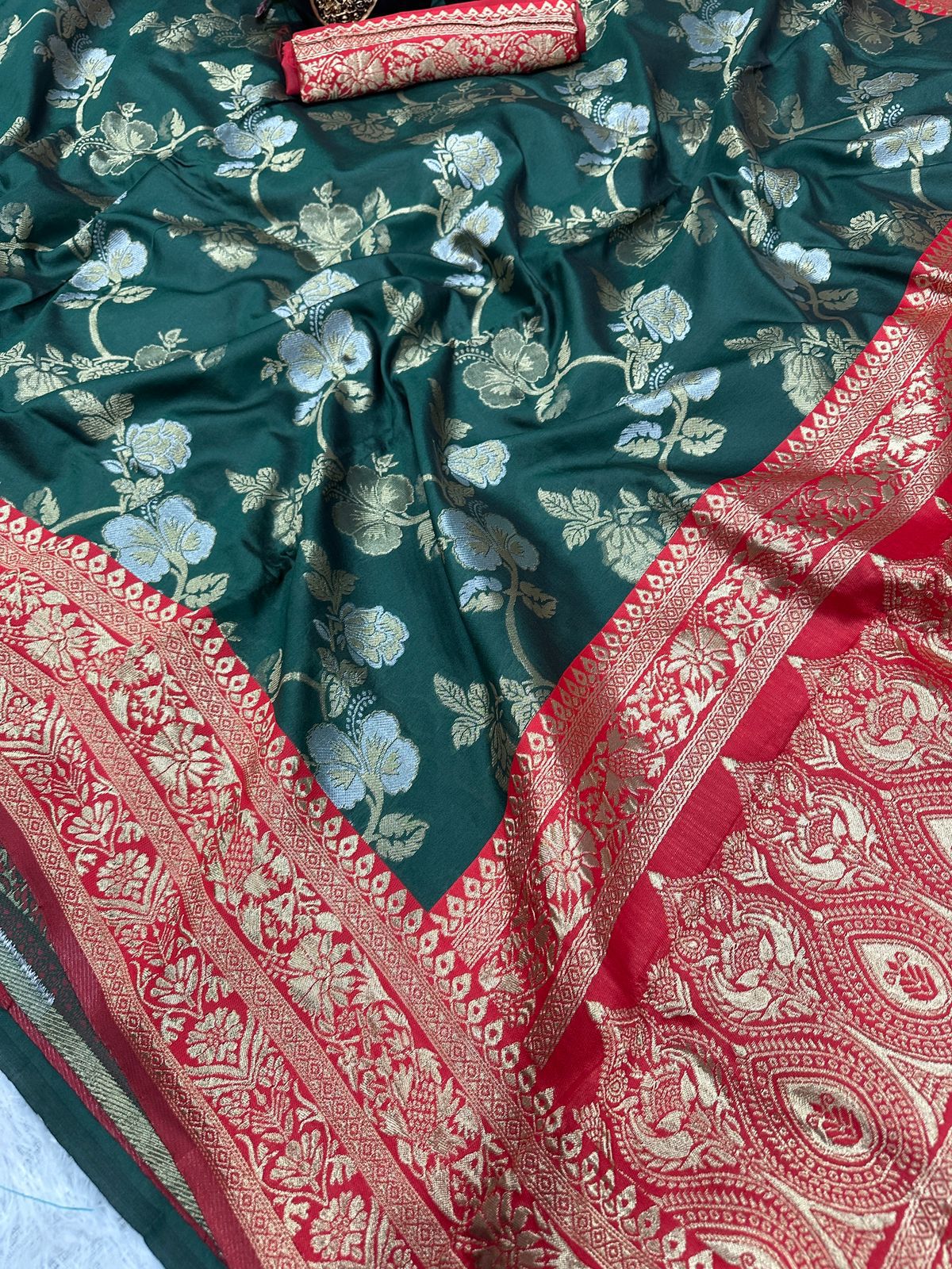 Elegant Organic Banarasi Lichi Silk Wedding Saree