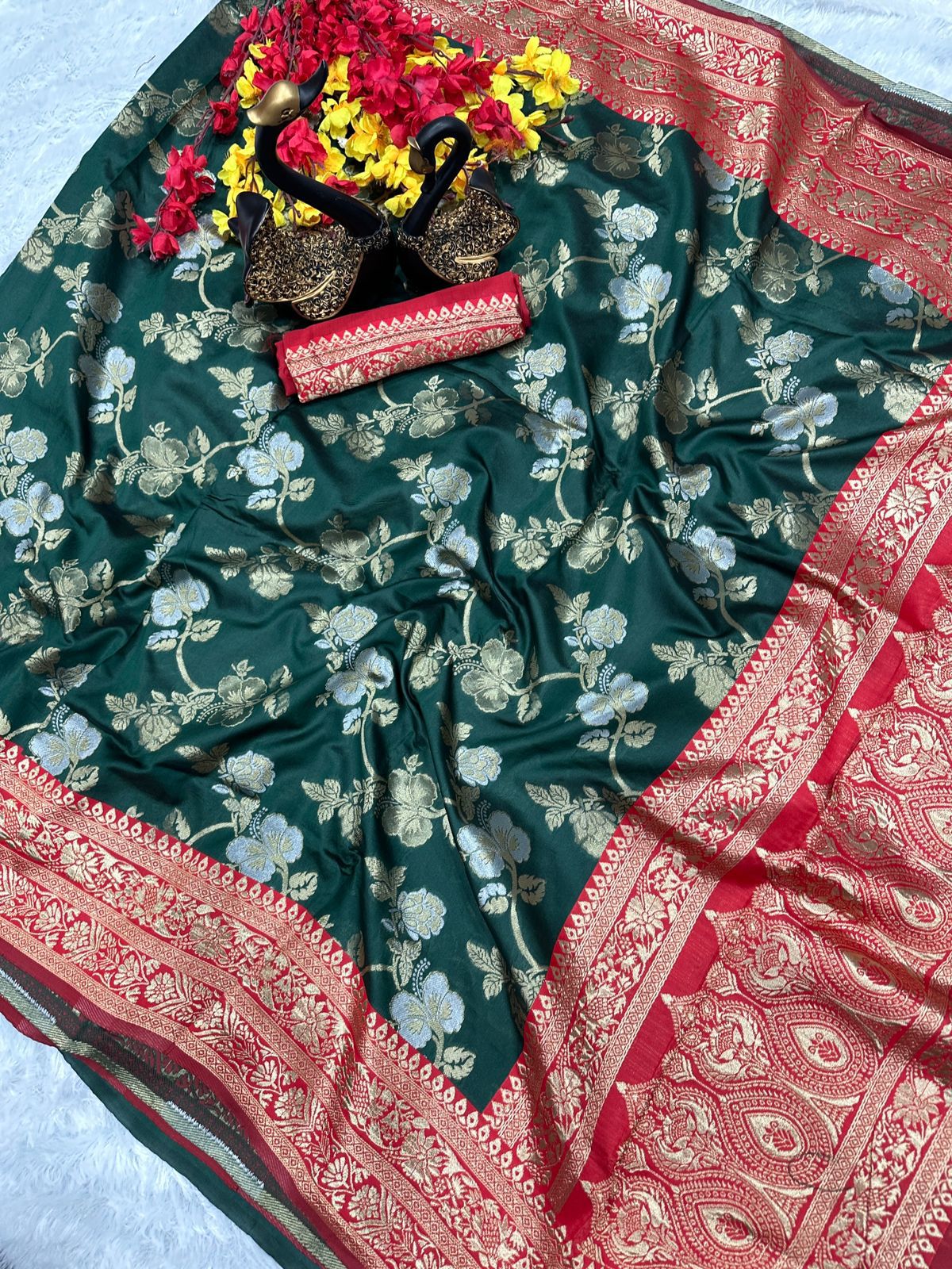 Elegant Organic Banarasi Lichi Silk Wedding Saree
