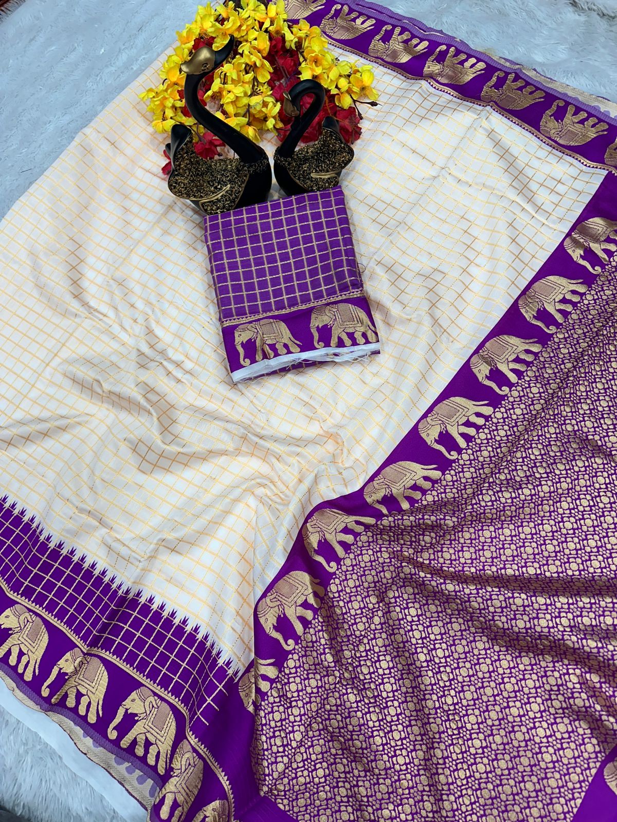 Elegant Organic Banarasi Lichi Silk Wedding Saree