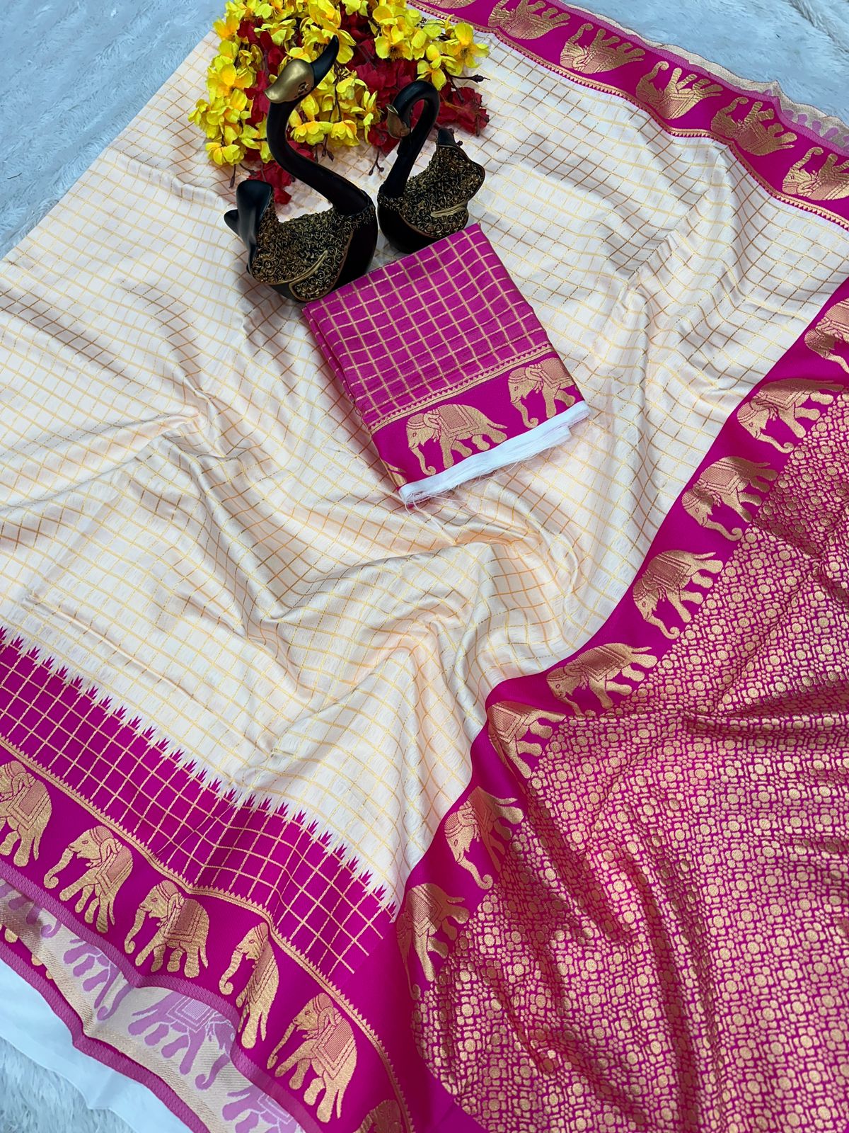 Elegant Organic Banarasi Lichi Silk Wedding Saree