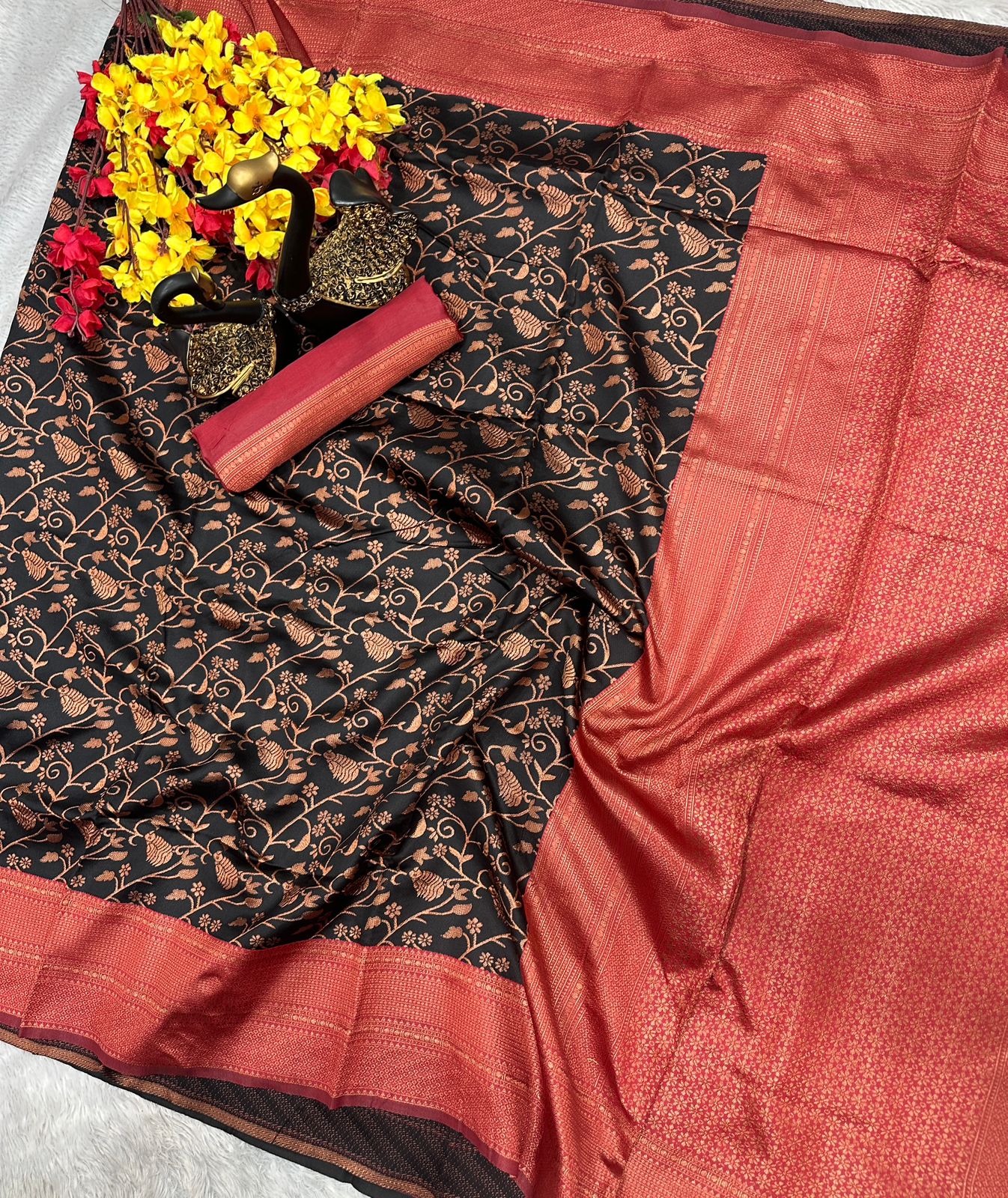 Elegant Organic Banarasi Lichi Silk Wedding Saree