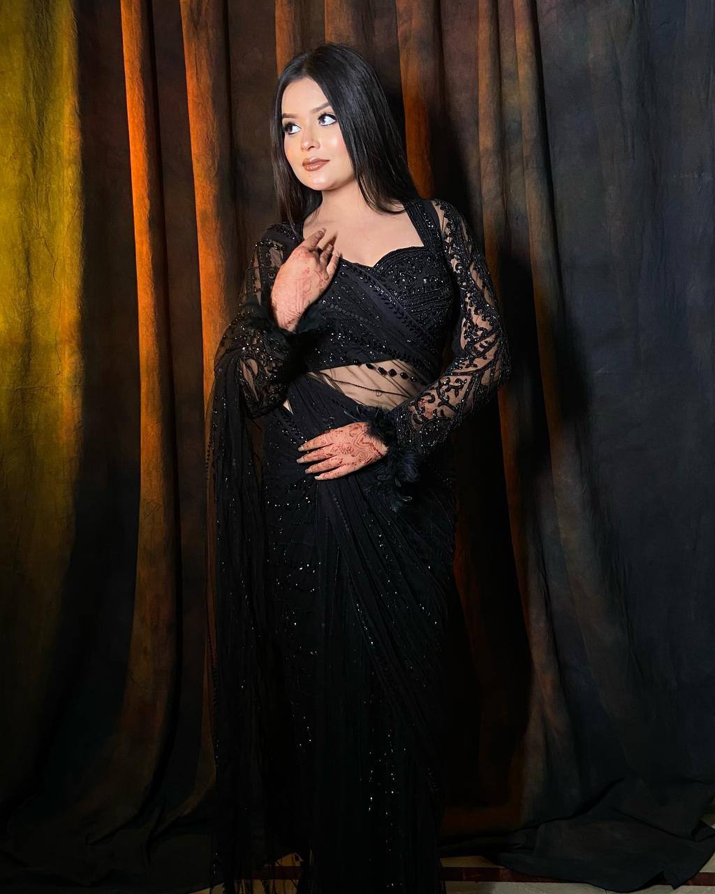 Midnight Glam Black Net Saree