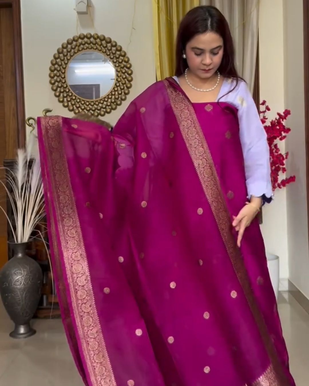 Wine Cotton Suit Set