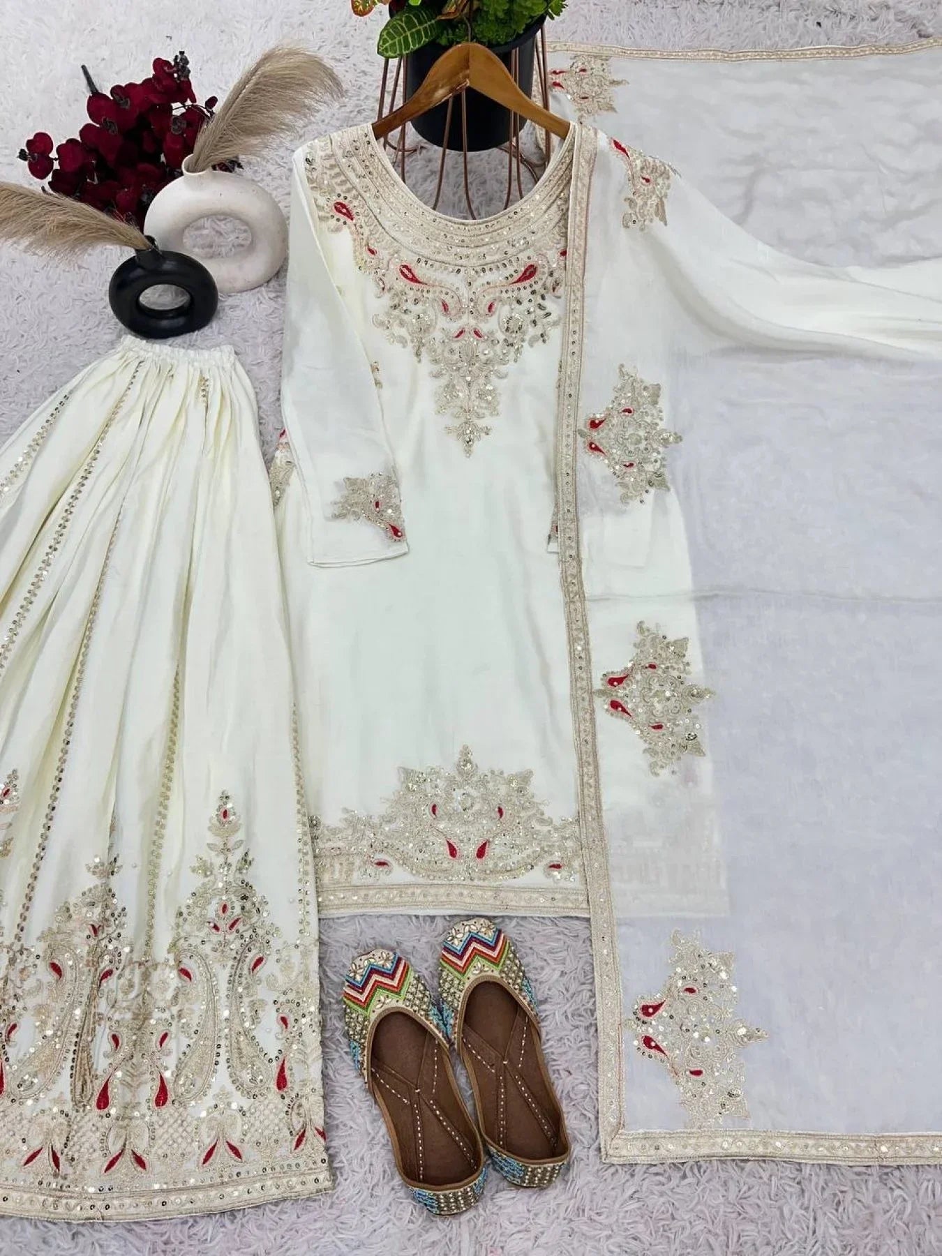 Attractive White Party Wear Heavy Embroidered Salwar Suit