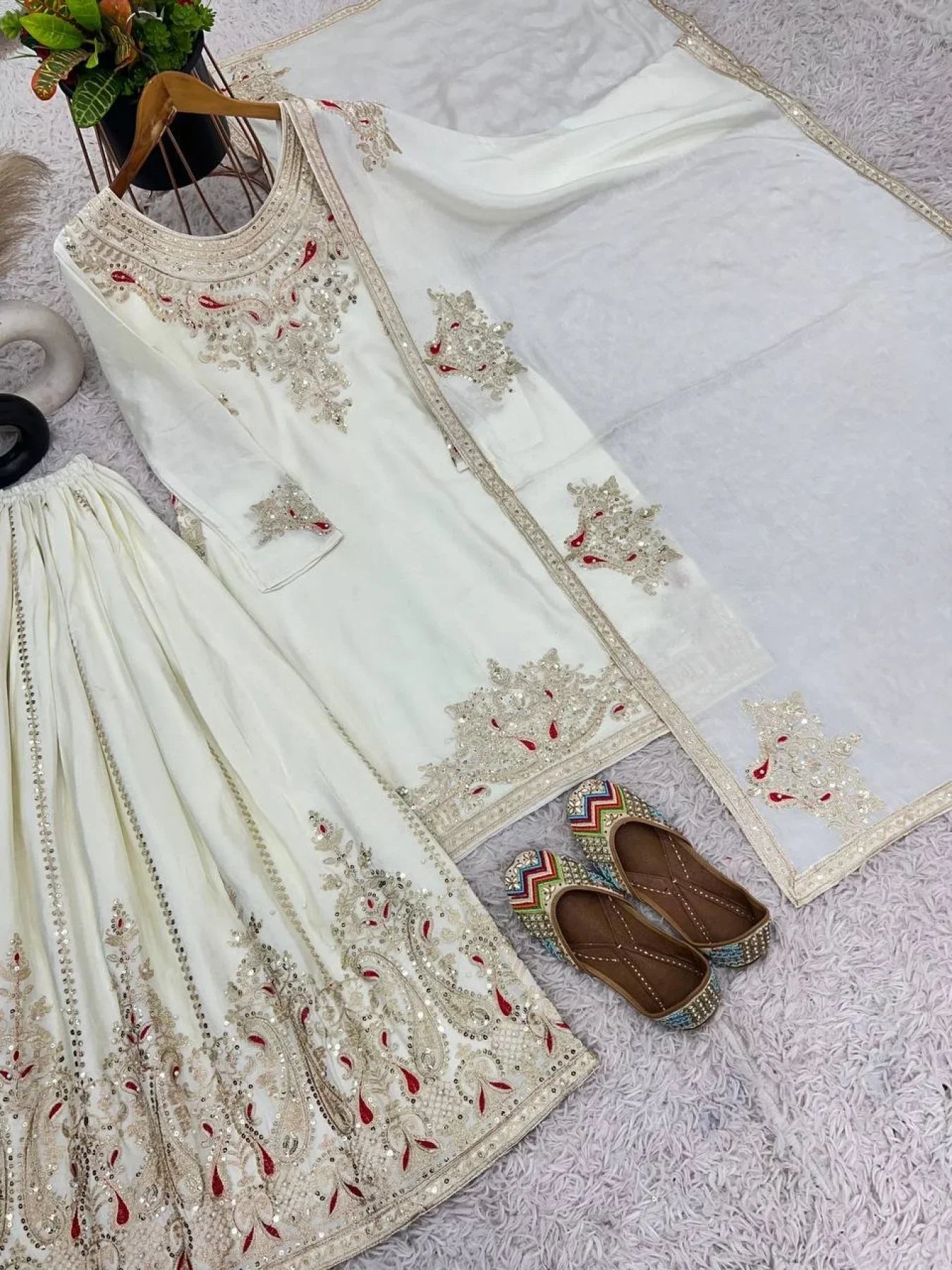 Attractive White Party Wear Heavy Embroidered Salwar Suit