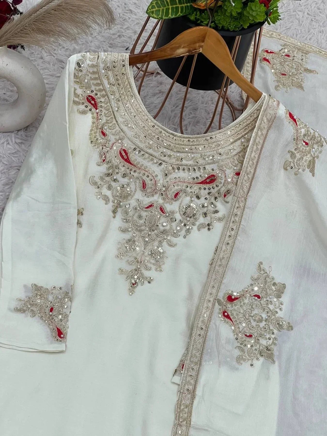 Attractive White Party Wear Heavy Embroidered Salwar Suit