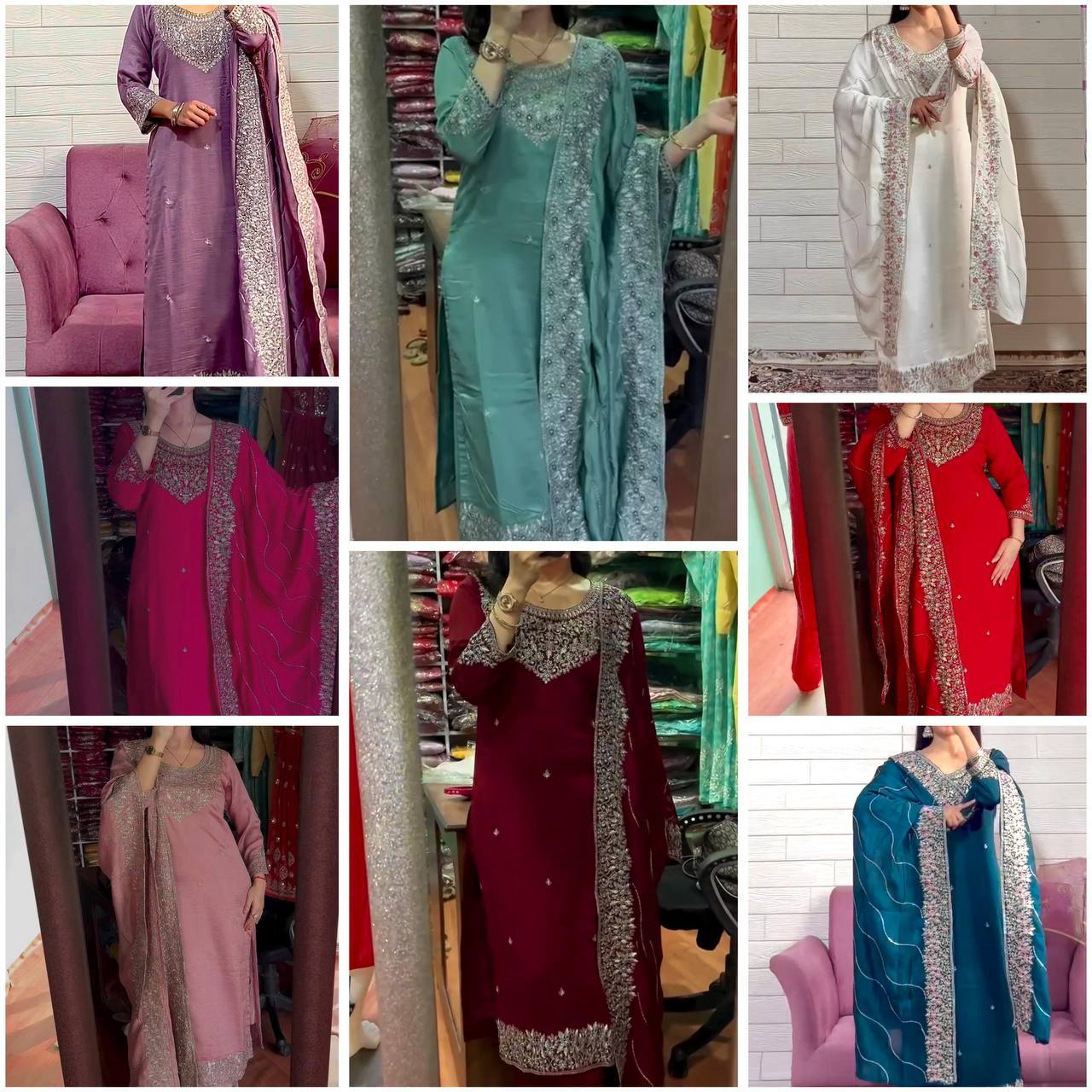 Chinon Silk Embroidered Kurti Set with Dupatta