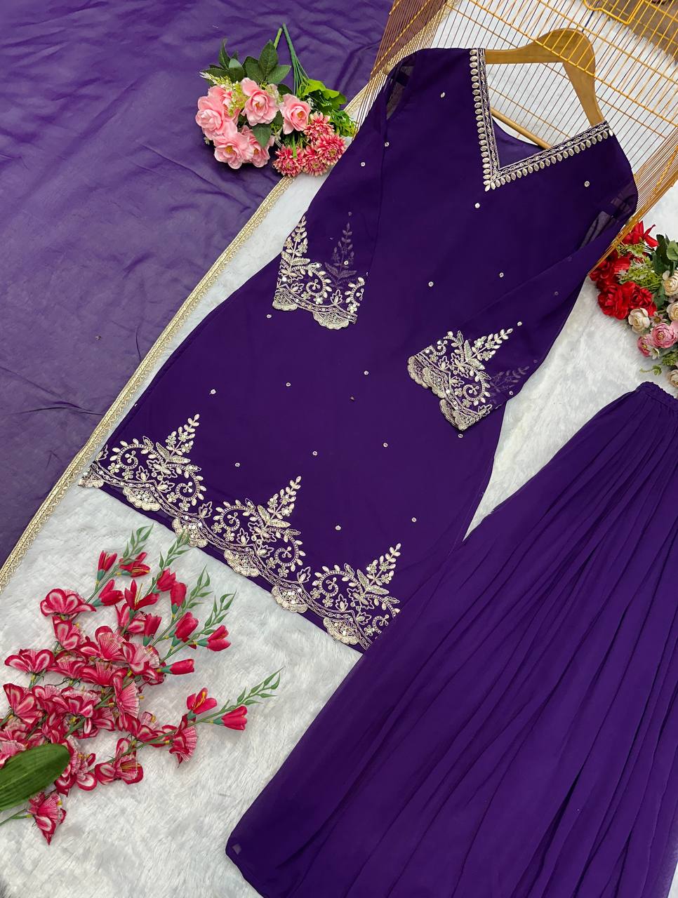 Heavy Fox Georgette Embroidered Suit Set with Dupatta