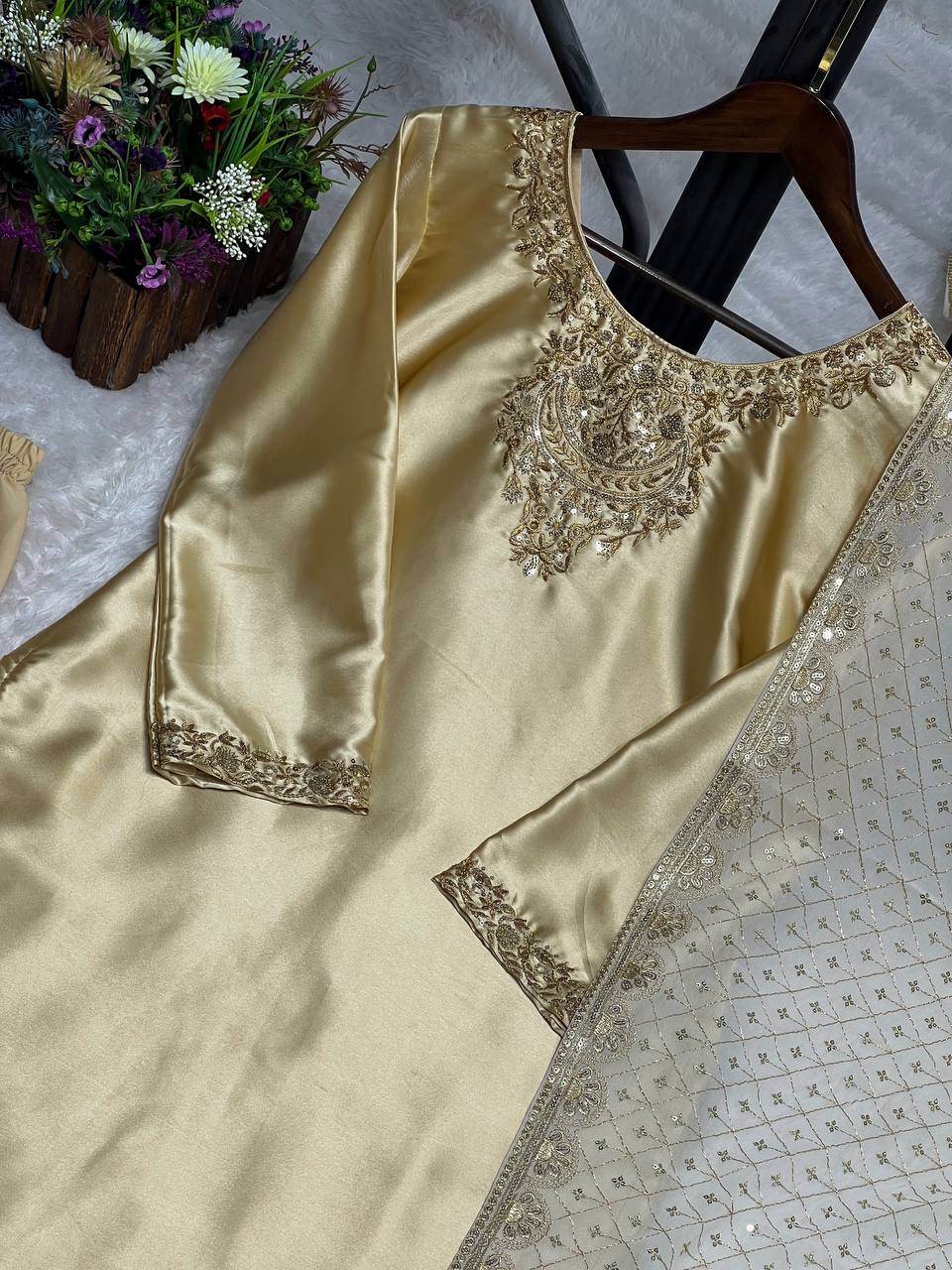 Devsena Silk Embroidered Suit Set with Georgette Dupatta