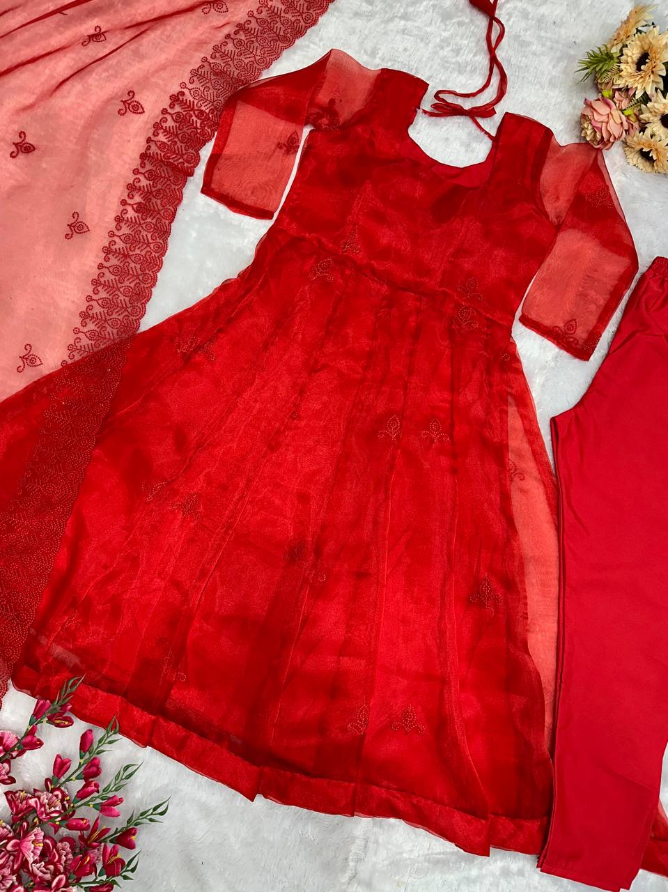 Elegant Tabby Silk Embroidered Gown Set with Dupatta