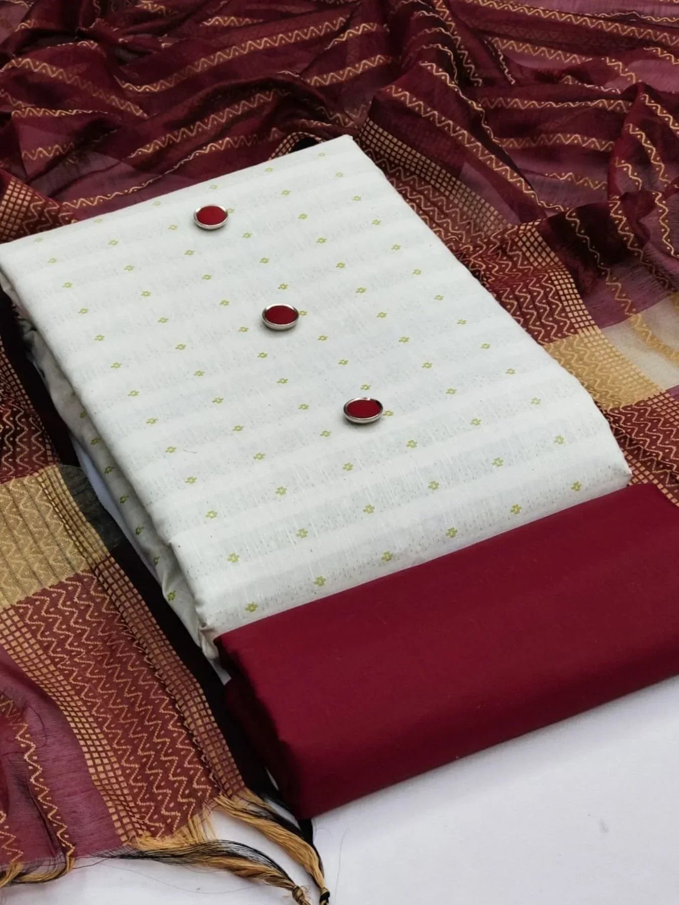 Elegant Cotton Jacquard Dress Material With Cotton Bottom And Dupatta