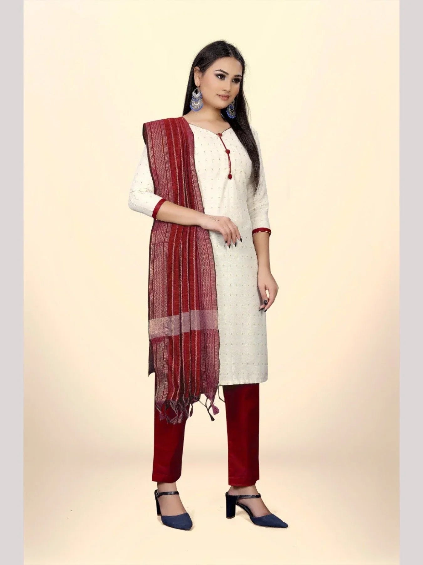 Elegant Cotton Jacquard Dress Material With Cotton Bottom And Dupatta