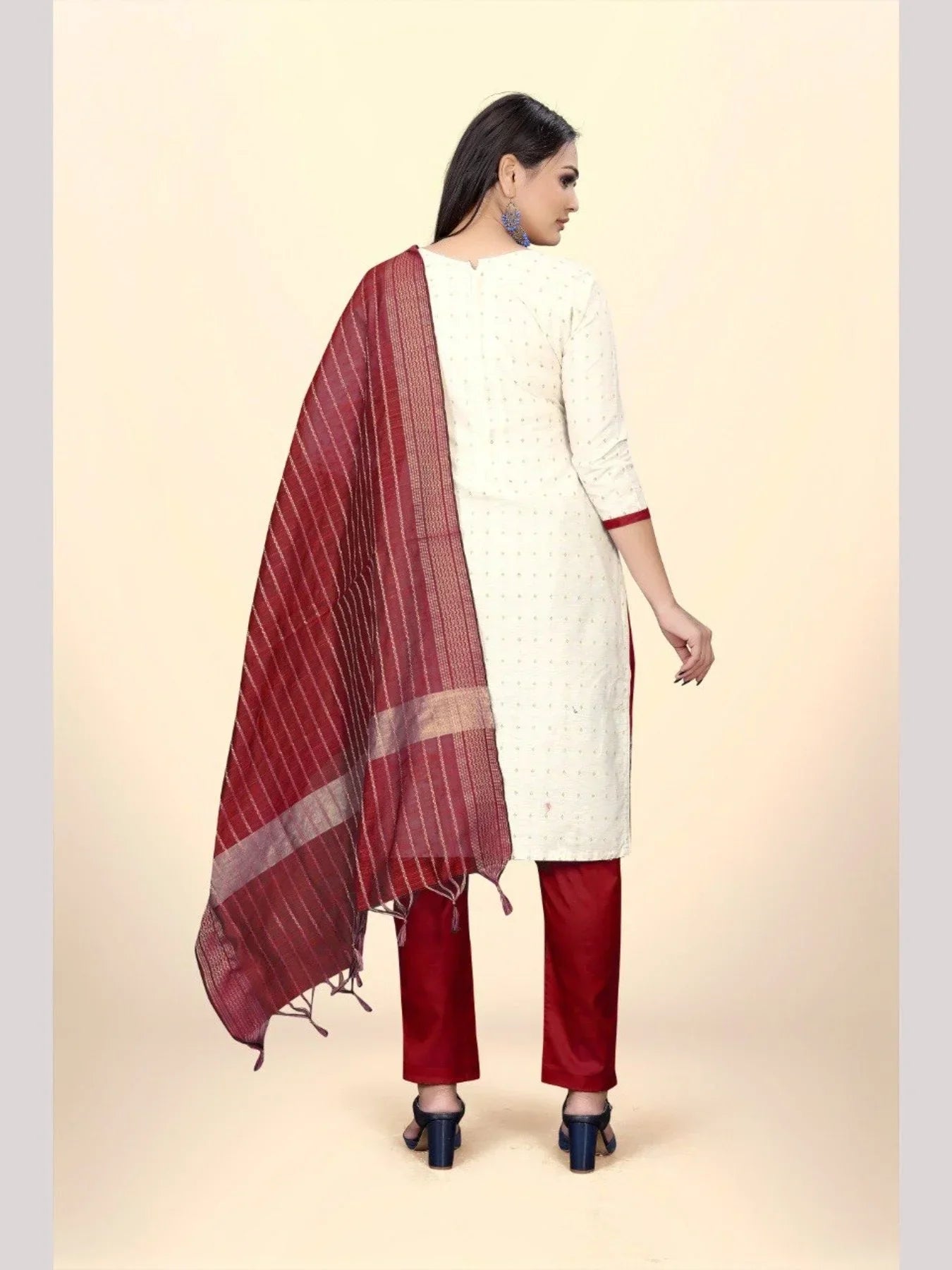 Elegant Cotton Jacquard Dress Material With Cotton Bottom And Dupatta