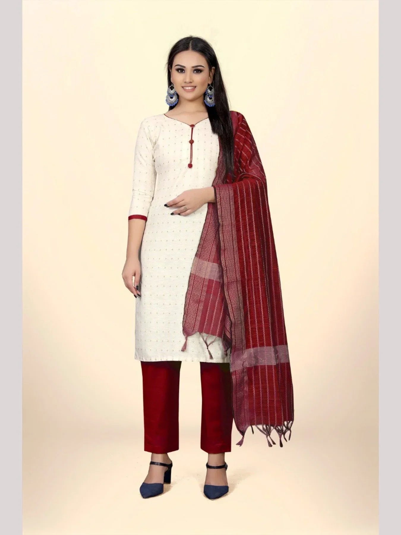 Elegant Cotton Jacquard Dress Material With Cotton Bottom And Dupatta