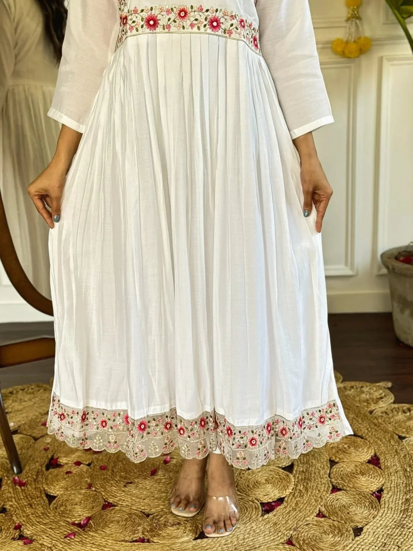 Exclusive White Embroidered Designer Angrakha Kurta Set 2025