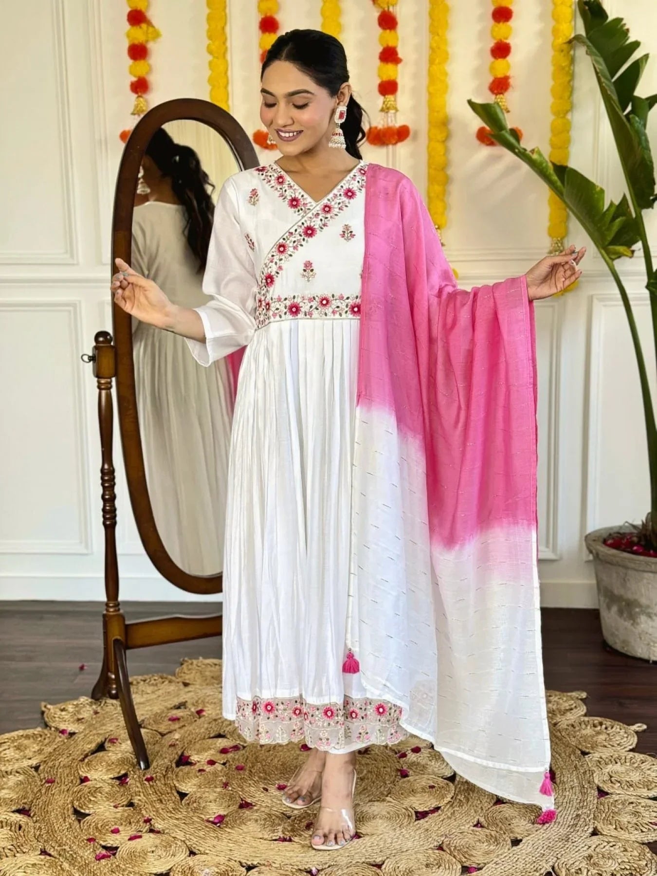 Exclusive White Embroidered Designer Angrakha Kurta Set 2025