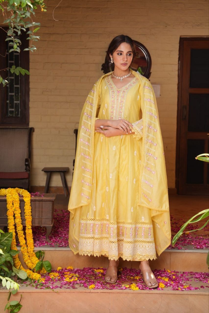 Mul Chanderi Cotton Kurta Plazo Set with Handwork Dupatta