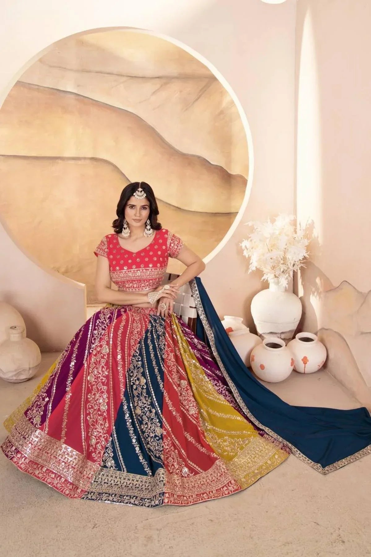 Multi Color Faux Georgette Lehenga Collection By Royal Export