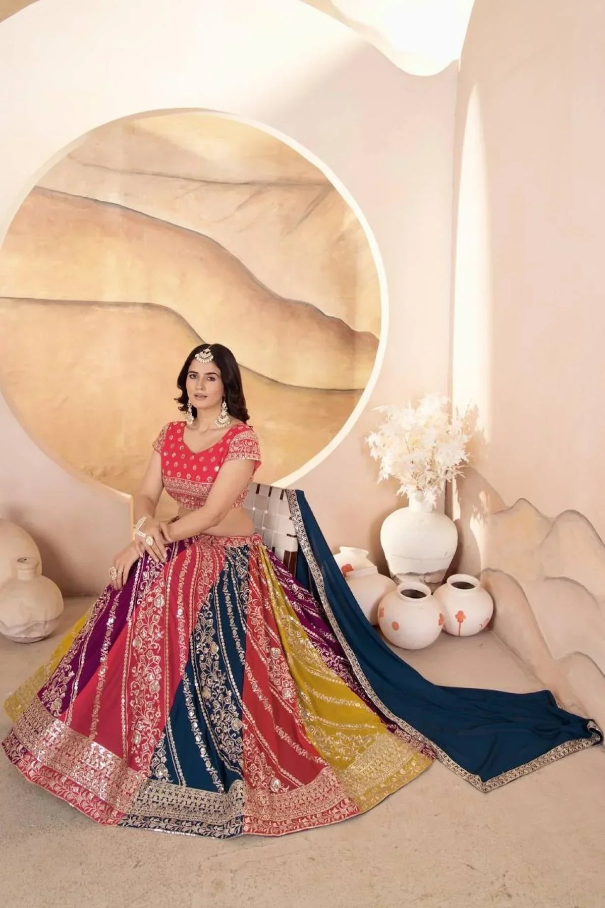 Multi Color Faux Georgette Lehenga Collection By Royal Export