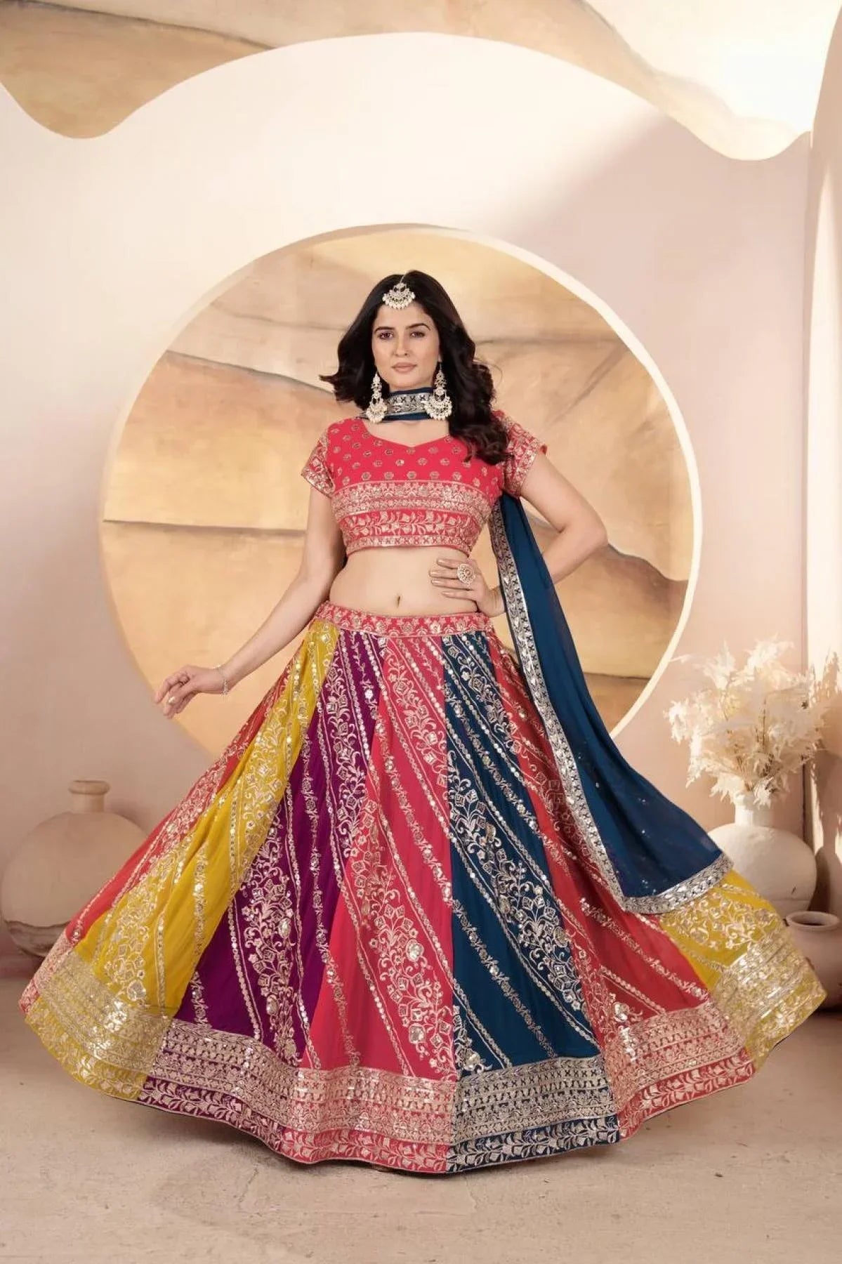 Multi Color Faux Georgette Lehenga Collection By Royal Export