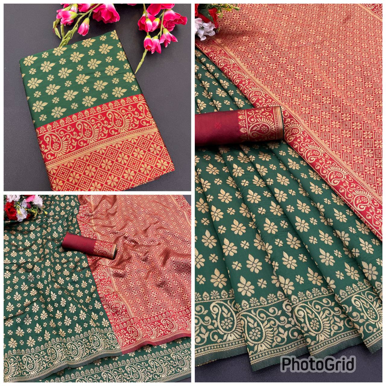 Elegant Organic Banarasi Lichi Silk Wedding Saree