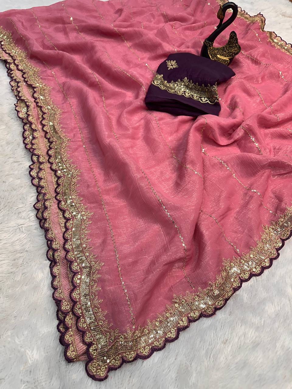 Soft Crunchy Fabric Designer Saree with Sequins & Zari Work