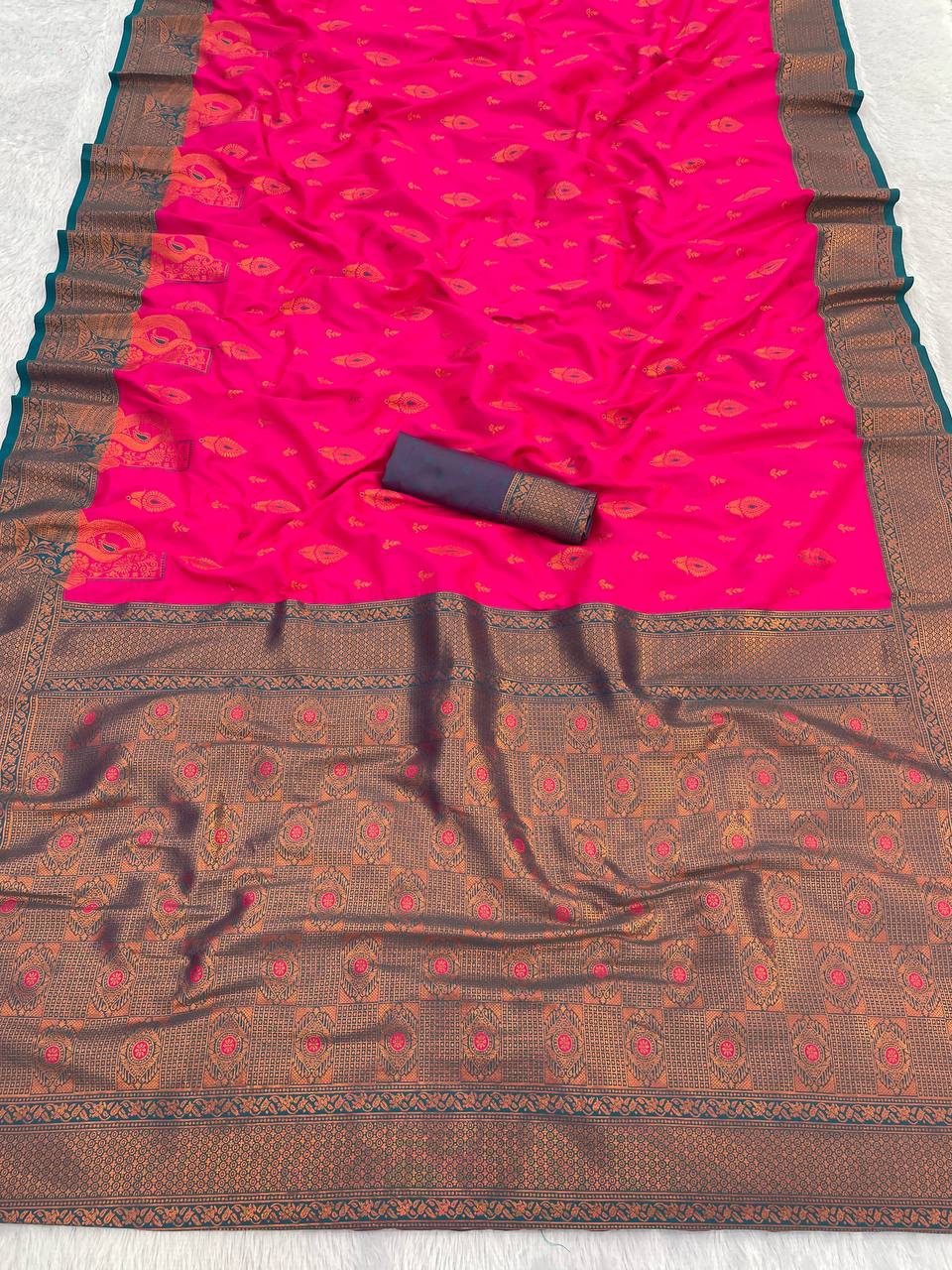 Premium Kanjivaram Soft Silk Saree with Copper Zari Jaal Weaving