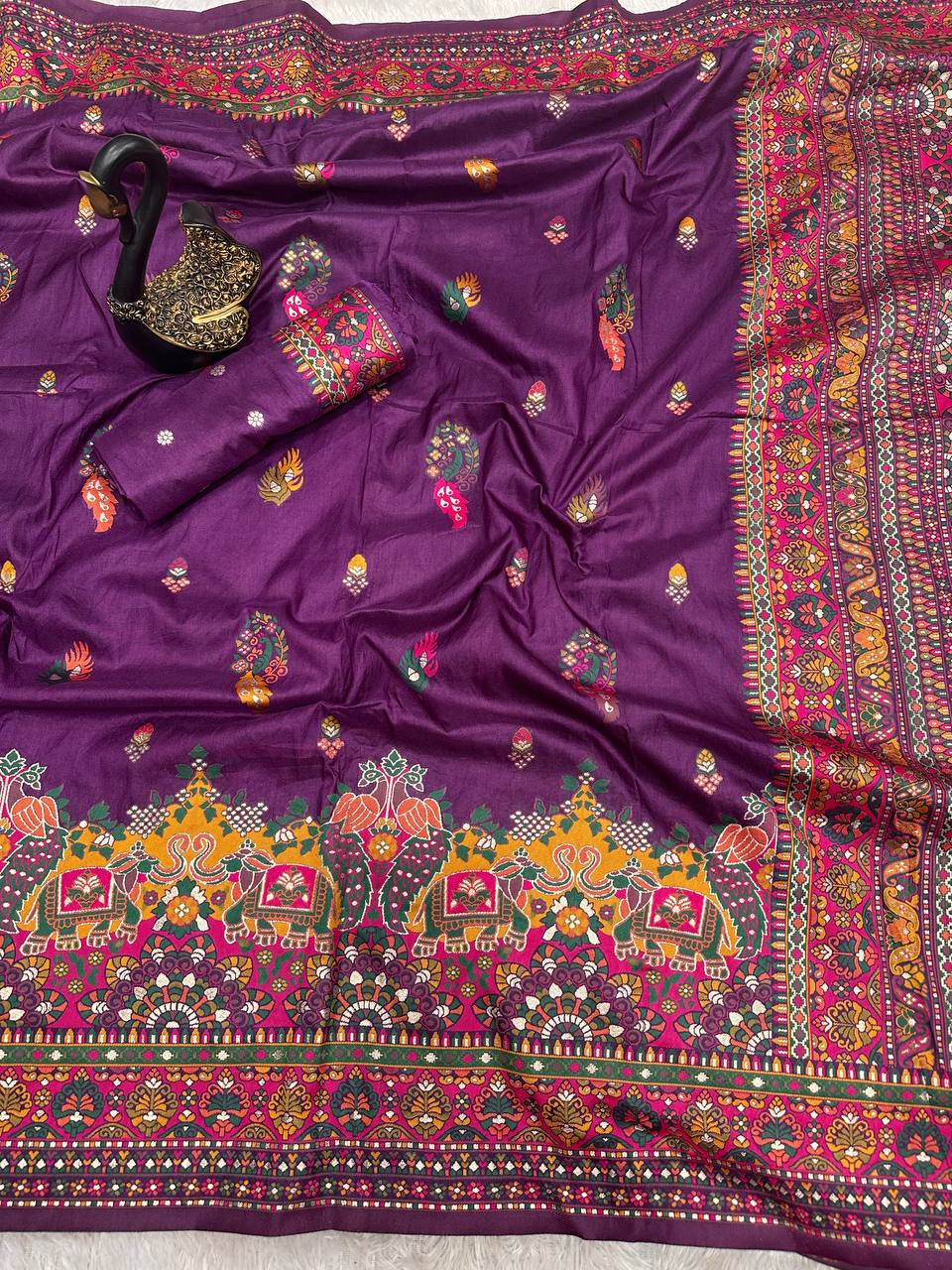 Hand Dyed Rajwadi Pashmina Silk Saree with Kashmiri Woven Pallu