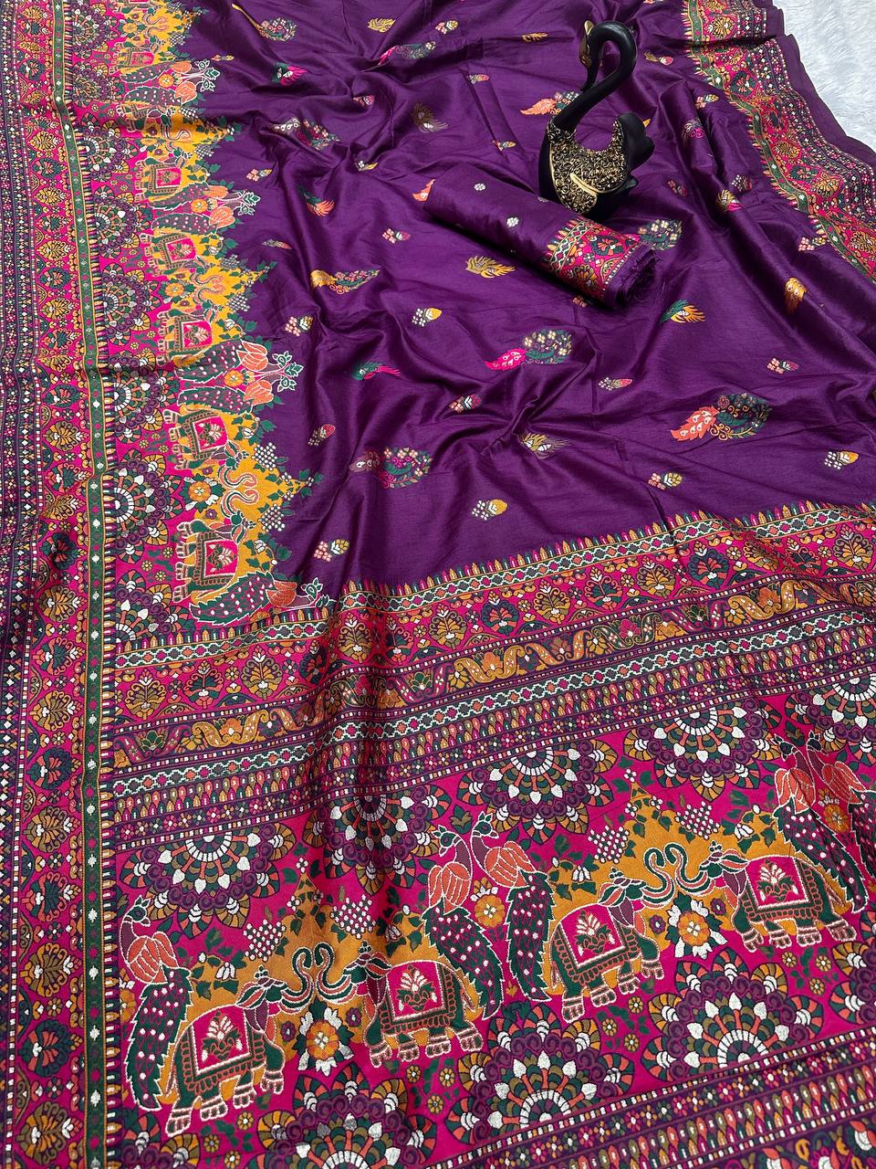Hand Dyed Rajwadi Pashmina Silk Saree with Kashmiri Woven Pallu
