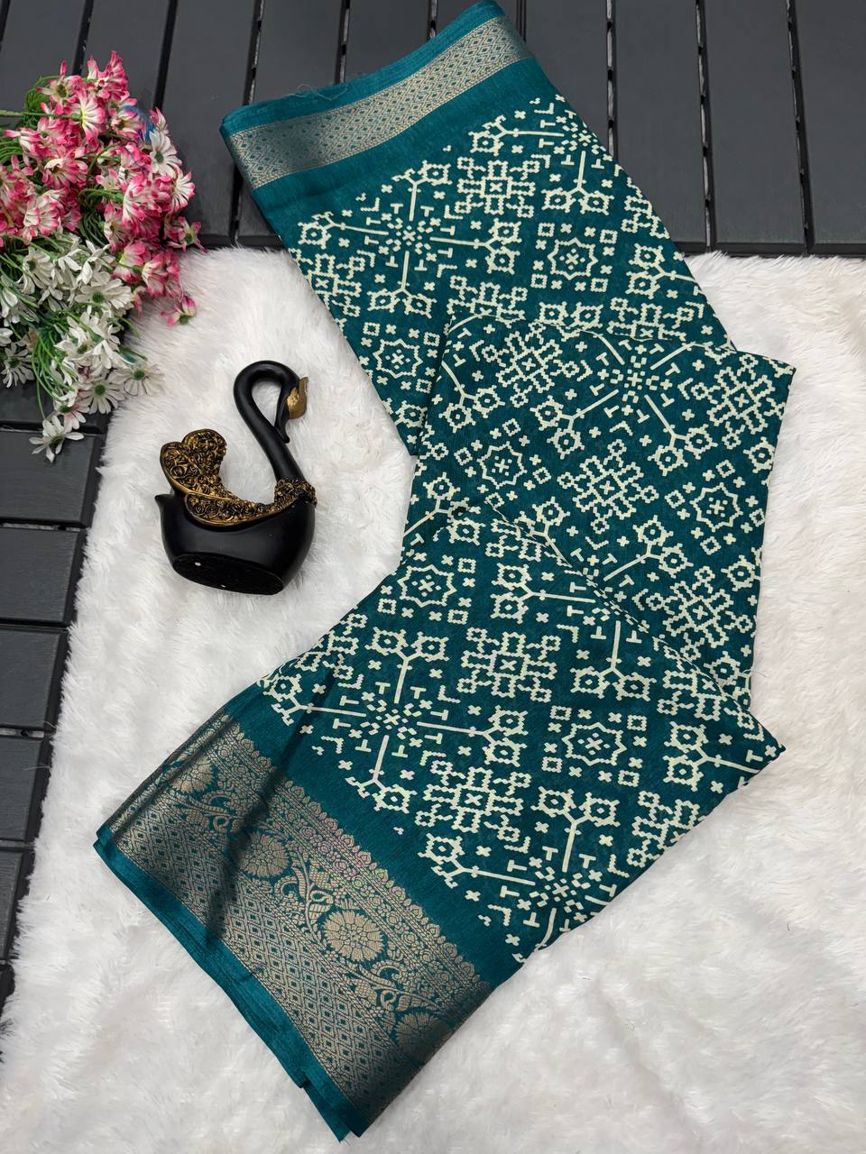 Soft Dola Silk Saree with Jacquard Border & HD Print